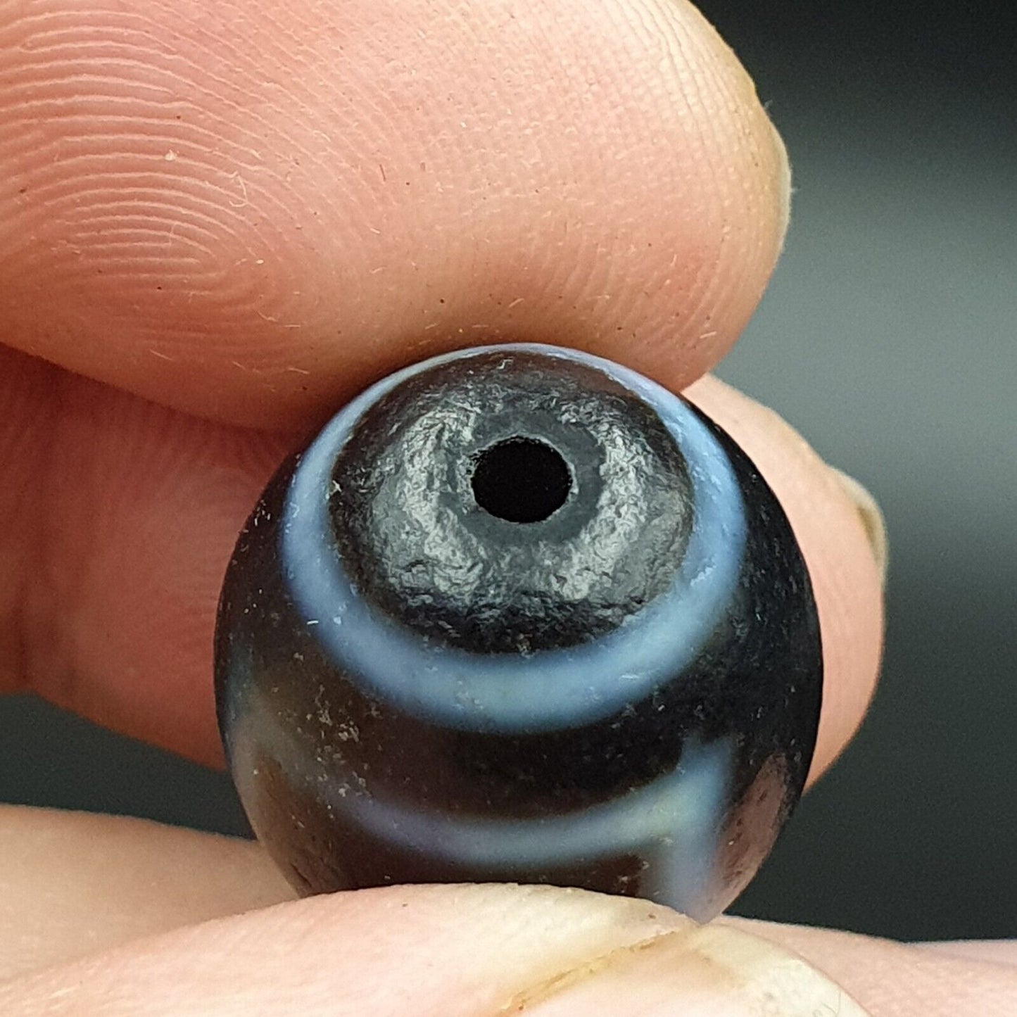 舊古董喜馬拉雅西藏龍 2 眼天珠護身符珠 #22