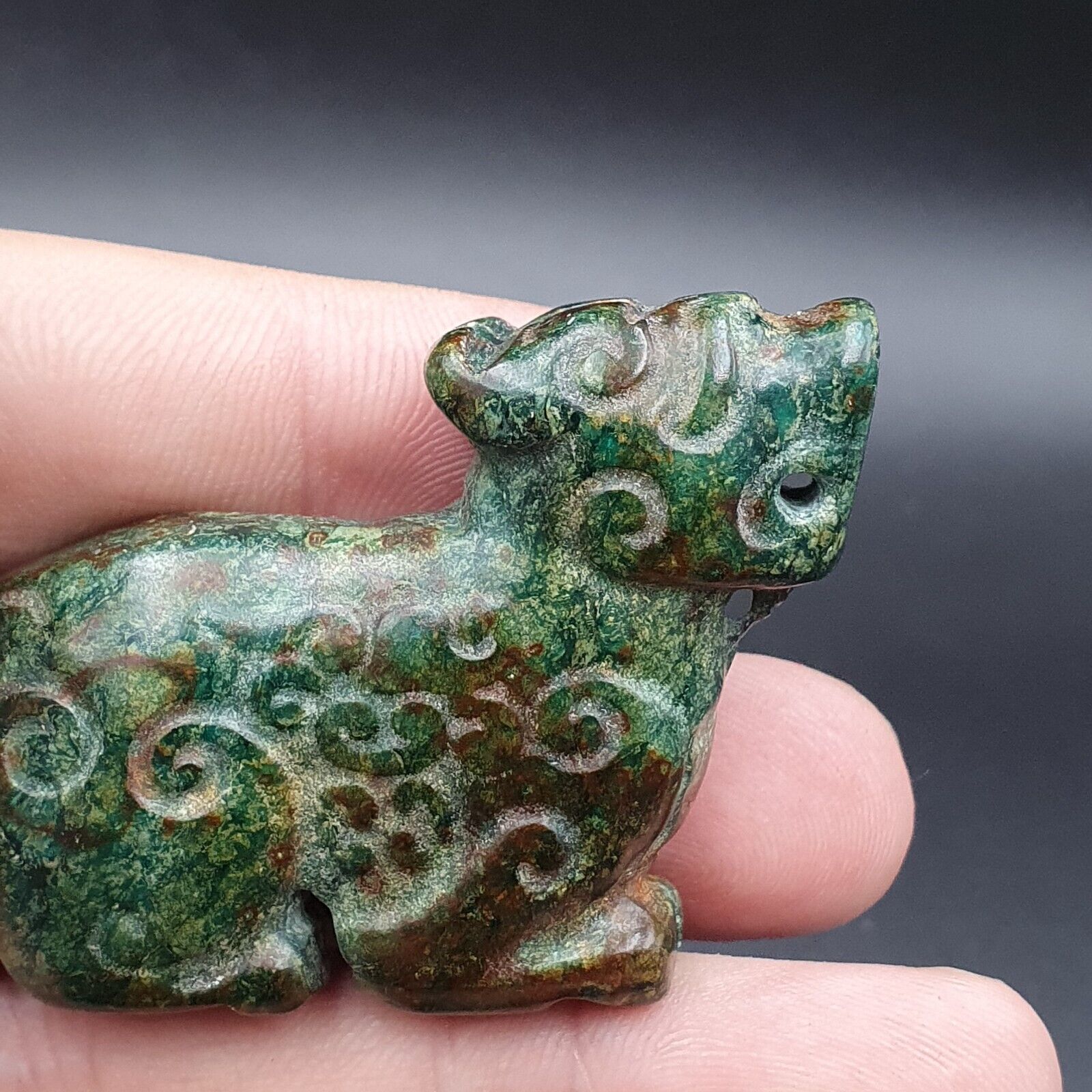 Antique Stone Chrysocola Tibet mystic Animal carving stone Pendent Amulet  CR 11