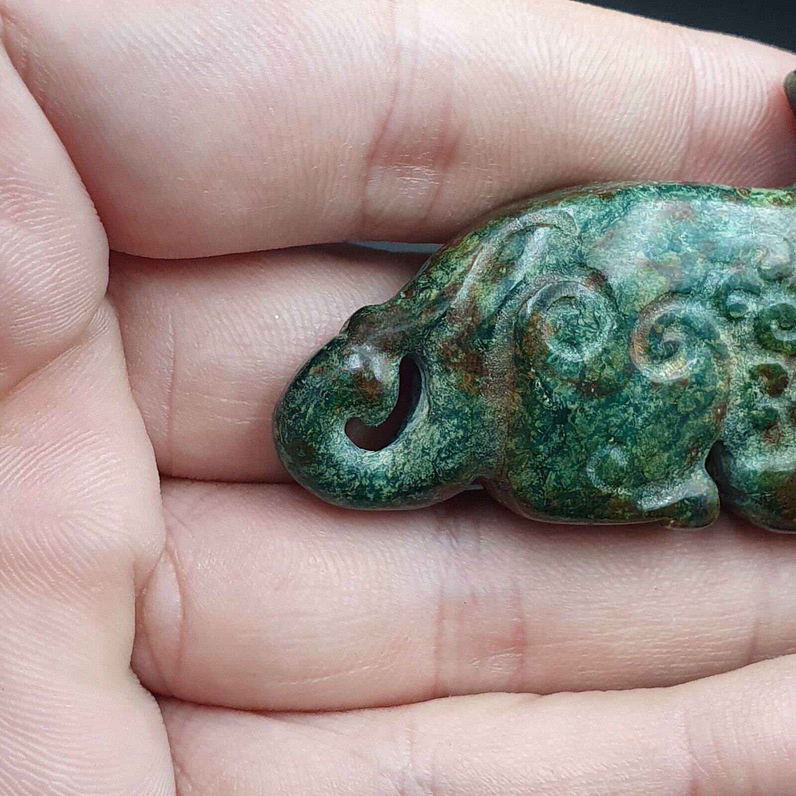 Antique Stone Chrysocola Tibet mystic Animal carving stone Pendent Amulet  CR 11