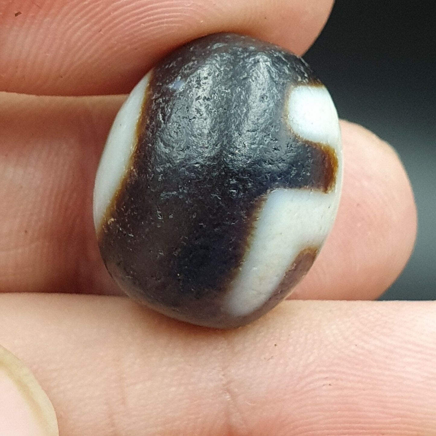 舊古董喜馬拉雅西藏龍 2 眼天珠護身符珠 #23