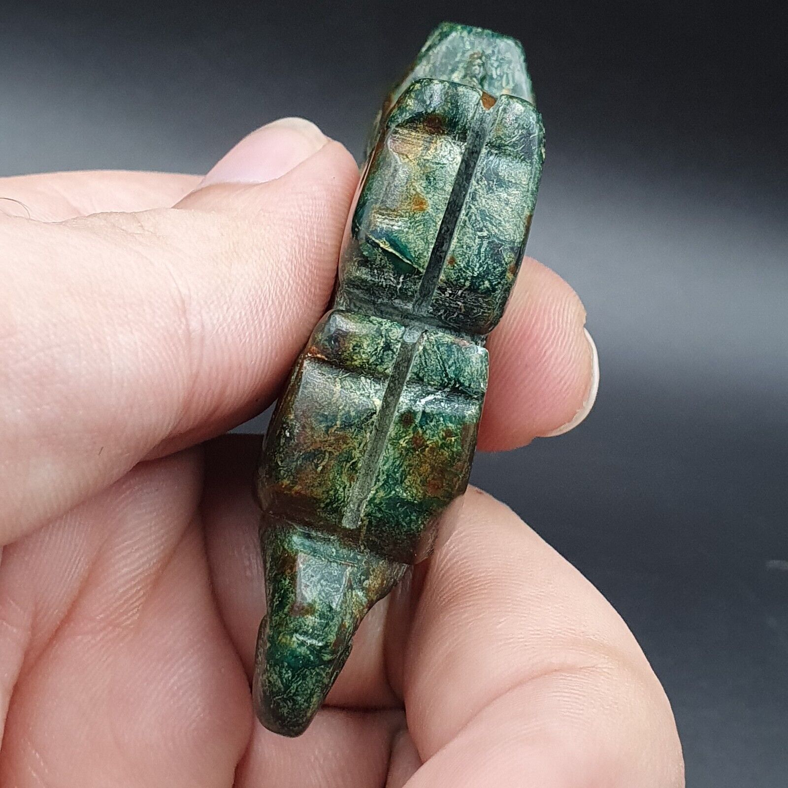 Antique Stone Chrysocola Tibet mystic Animal carving stone Pendent Amulet  CR 11
