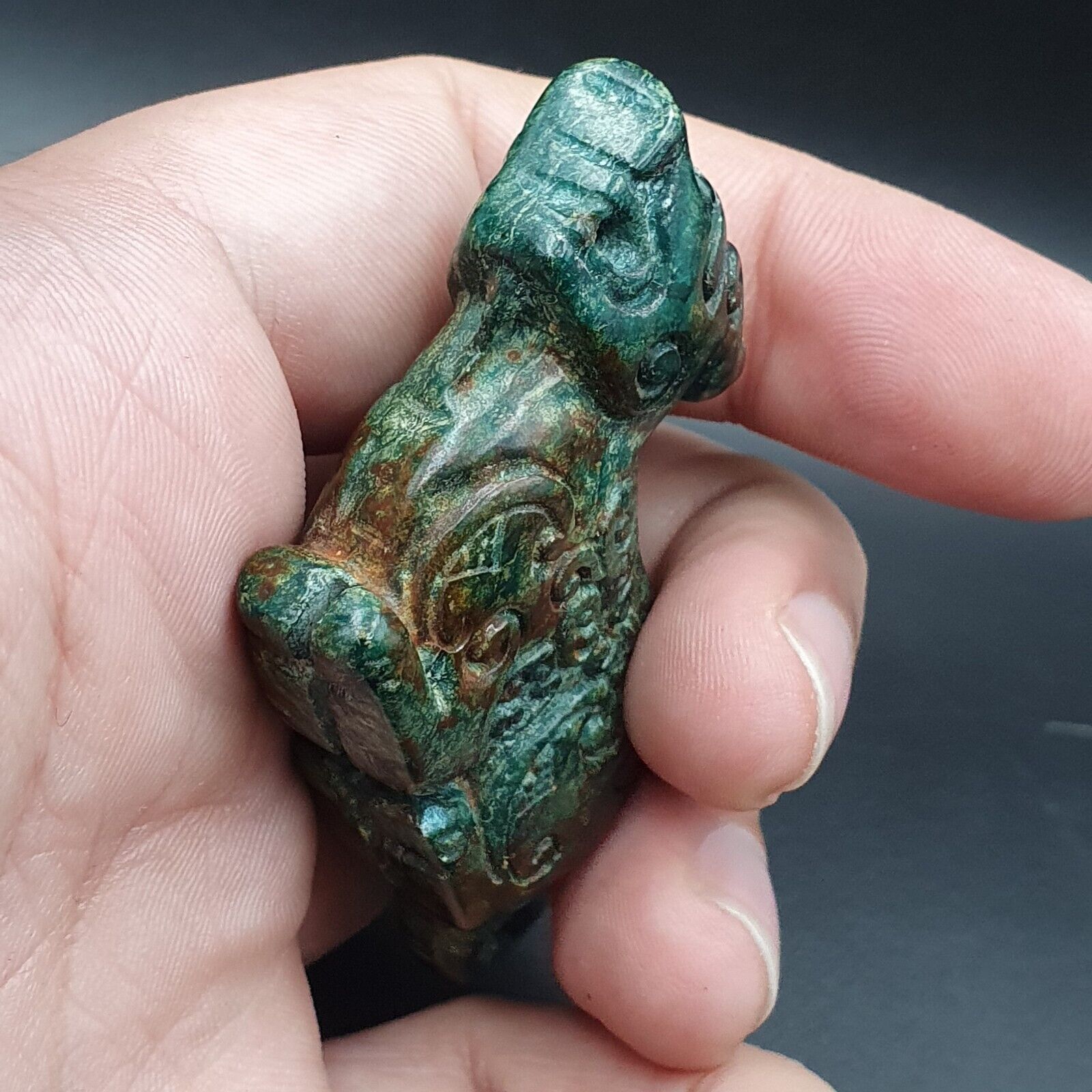 Antique Stone Chrysocola Tibet mystic Animal carving stone Pendent Amulet  CR 11