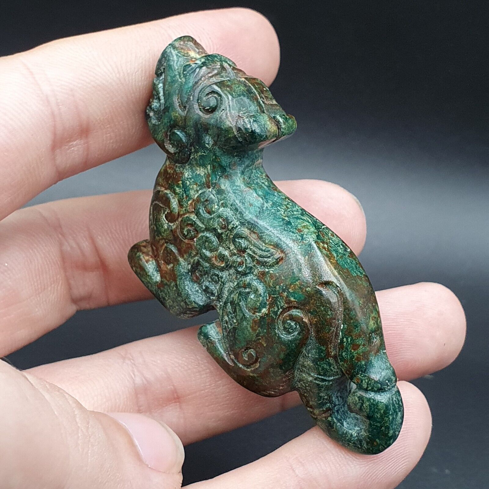 Antique Stone Chrysocola Tibet mystic Animal carving stone Pendent Amulet  CR 11
