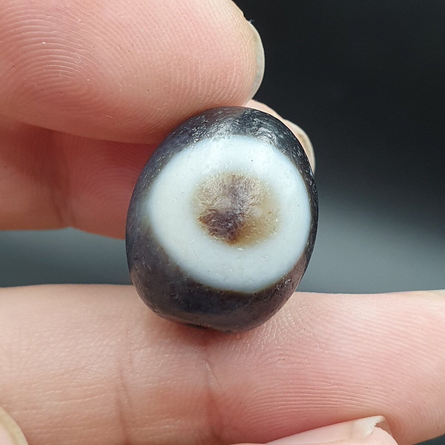 舊古董喜馬拉雅西藏龍 2 眼天珠護身符珠 #23