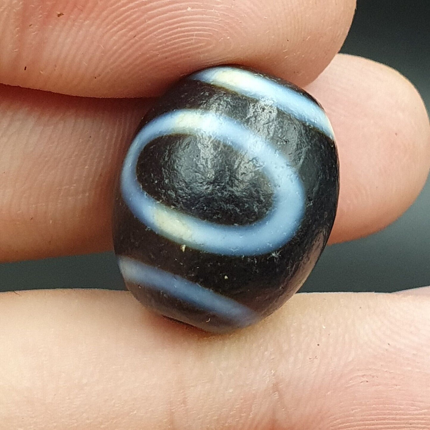 舊古董喜馬拉雅西藏龍 2 眼天珠護身符珠 #22