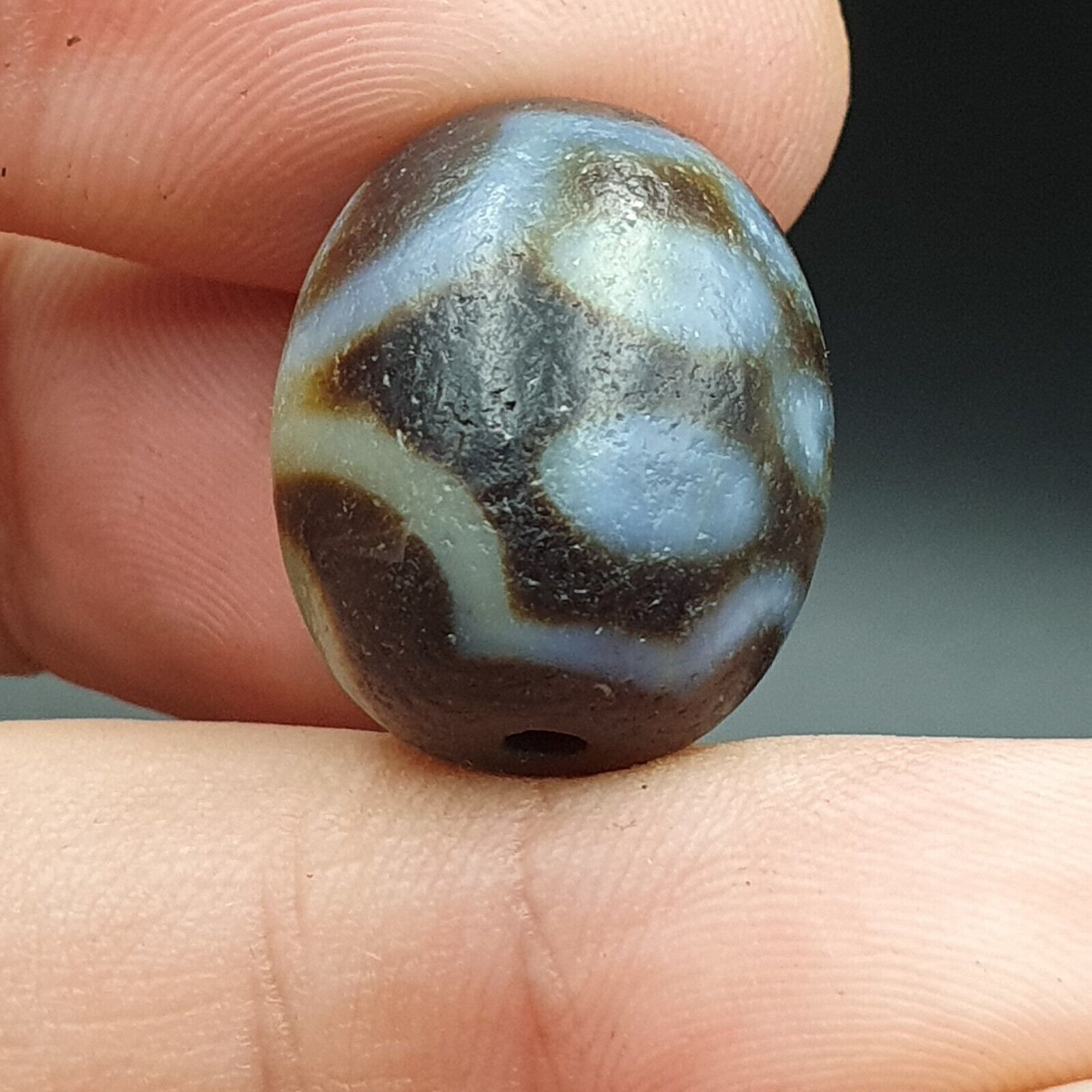 Dragon Eye Old Antique Himalayan Indo Tibetan Dragon 7 Eyes Dzi Amulet Bead #21