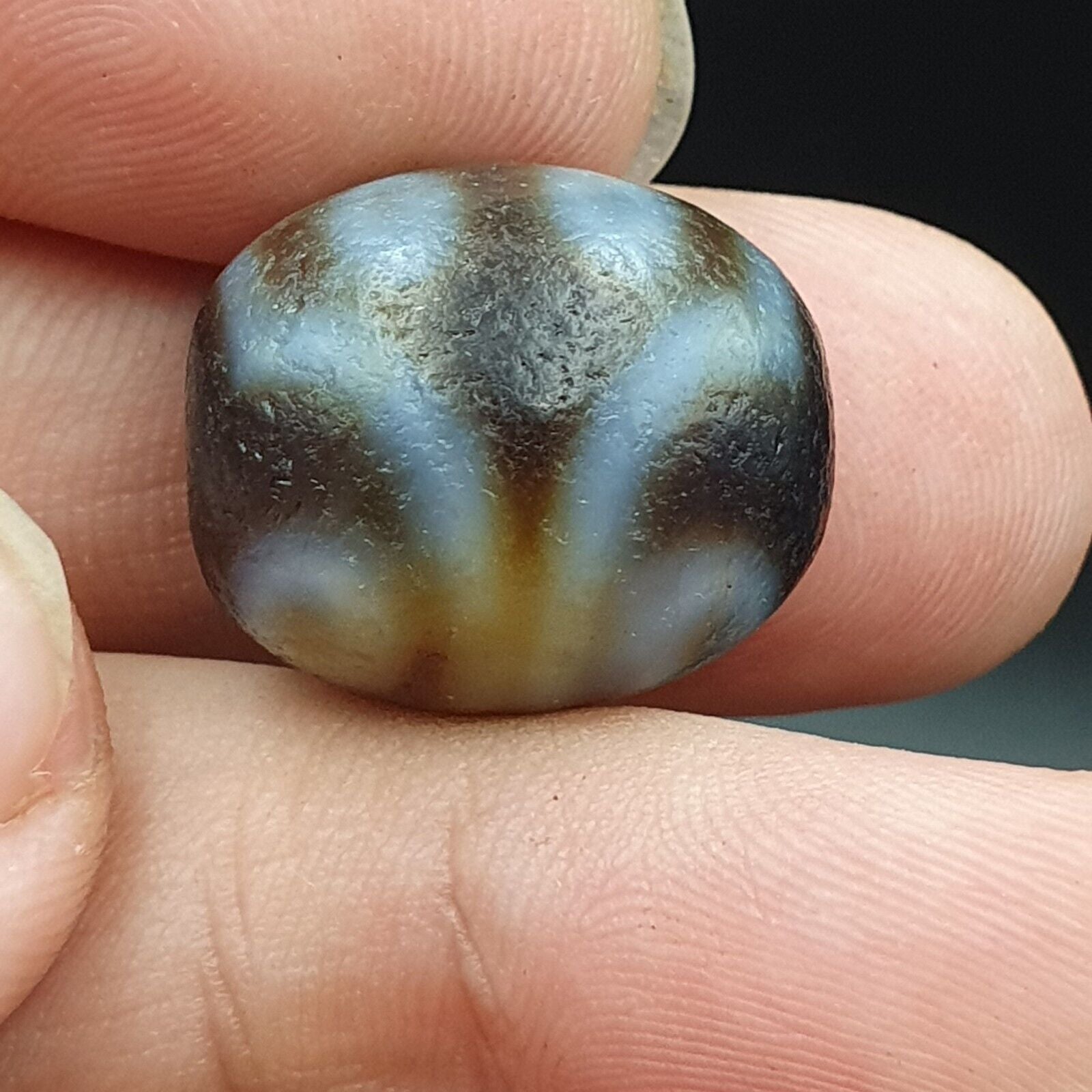 Dragon Eye Old Antique Himalayan Indo Tibetan Dragon 7 Eyes Dzi Amulet Bead #21