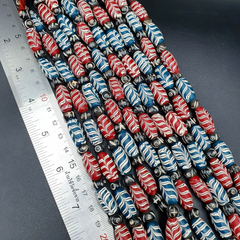 Vintage Venerano ART Fancy Feather Beads 18x9.5MM Blue Red GLASS BEADS Necklace