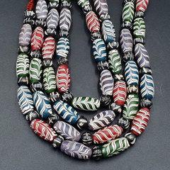 Vintage Venerano ART Fancy Feather Beads 18x9.5MM Multi clr GLASS BEADS Necklace