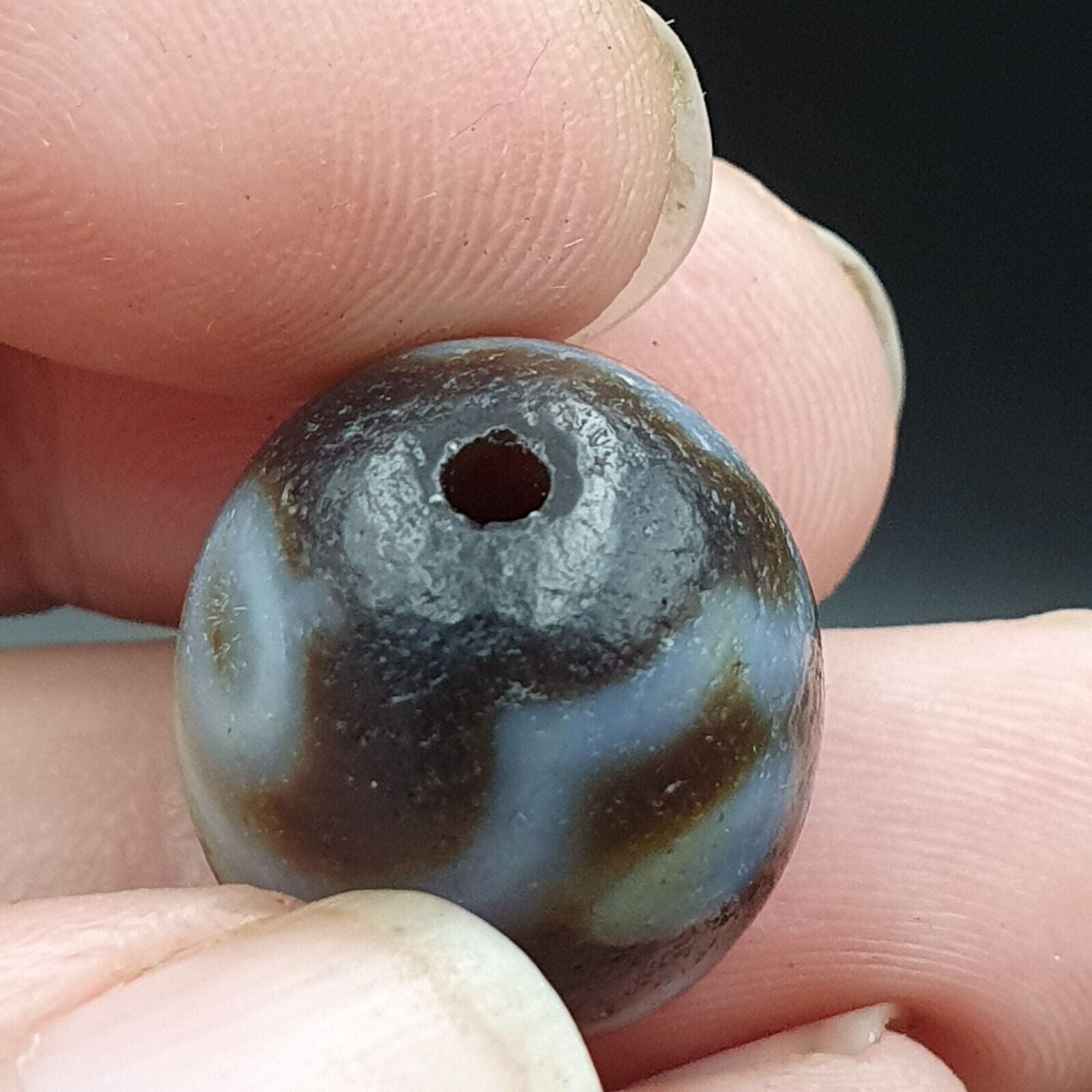 Dragon Eye Old Antique Himalayan Indo Tibetan Dragon 7 Eyes Dzi Amulet Bead #21