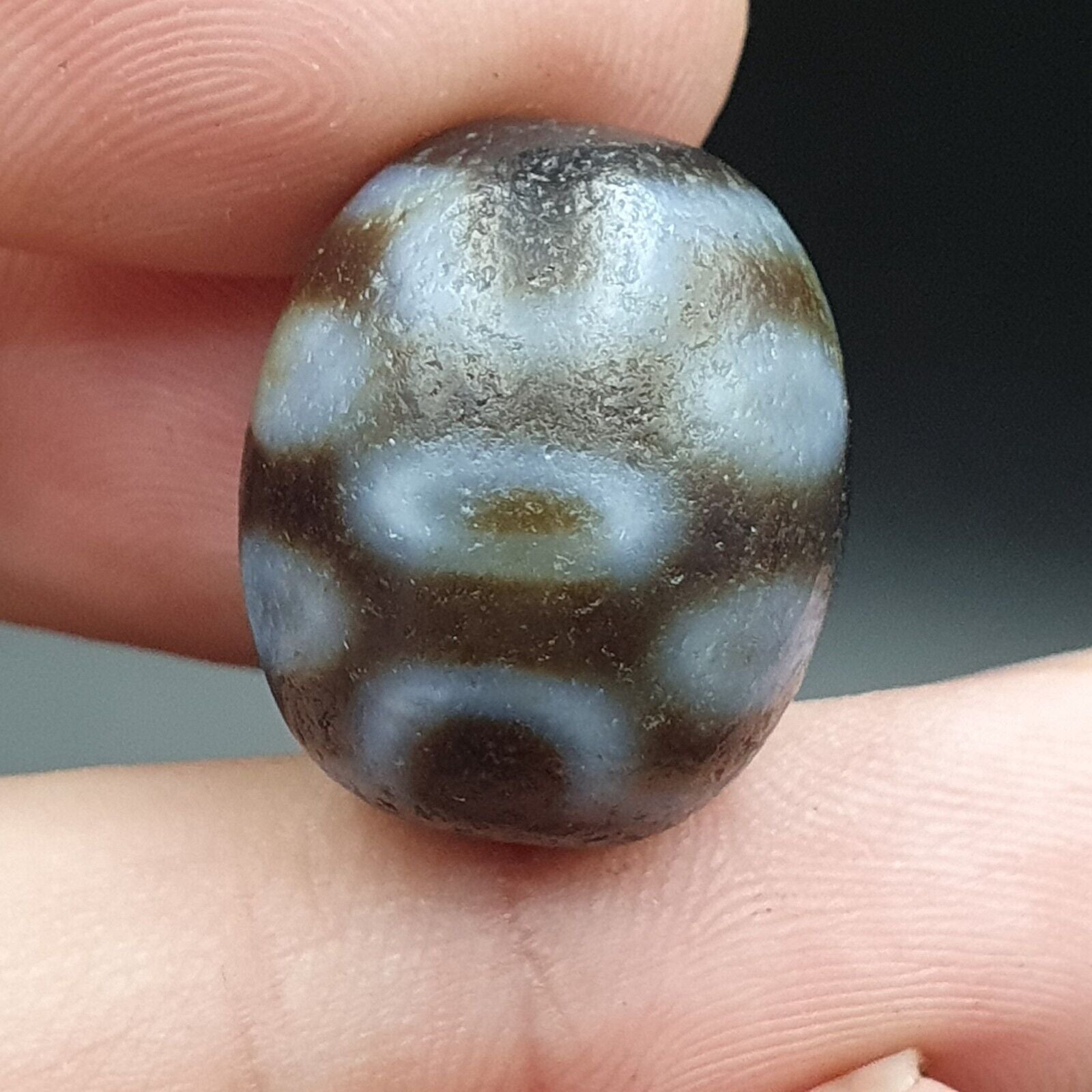 Dragon Eye Old Antique Himalayan Indo Tibetan Dragon 7 Eyes Dzi Amulet Bead #21