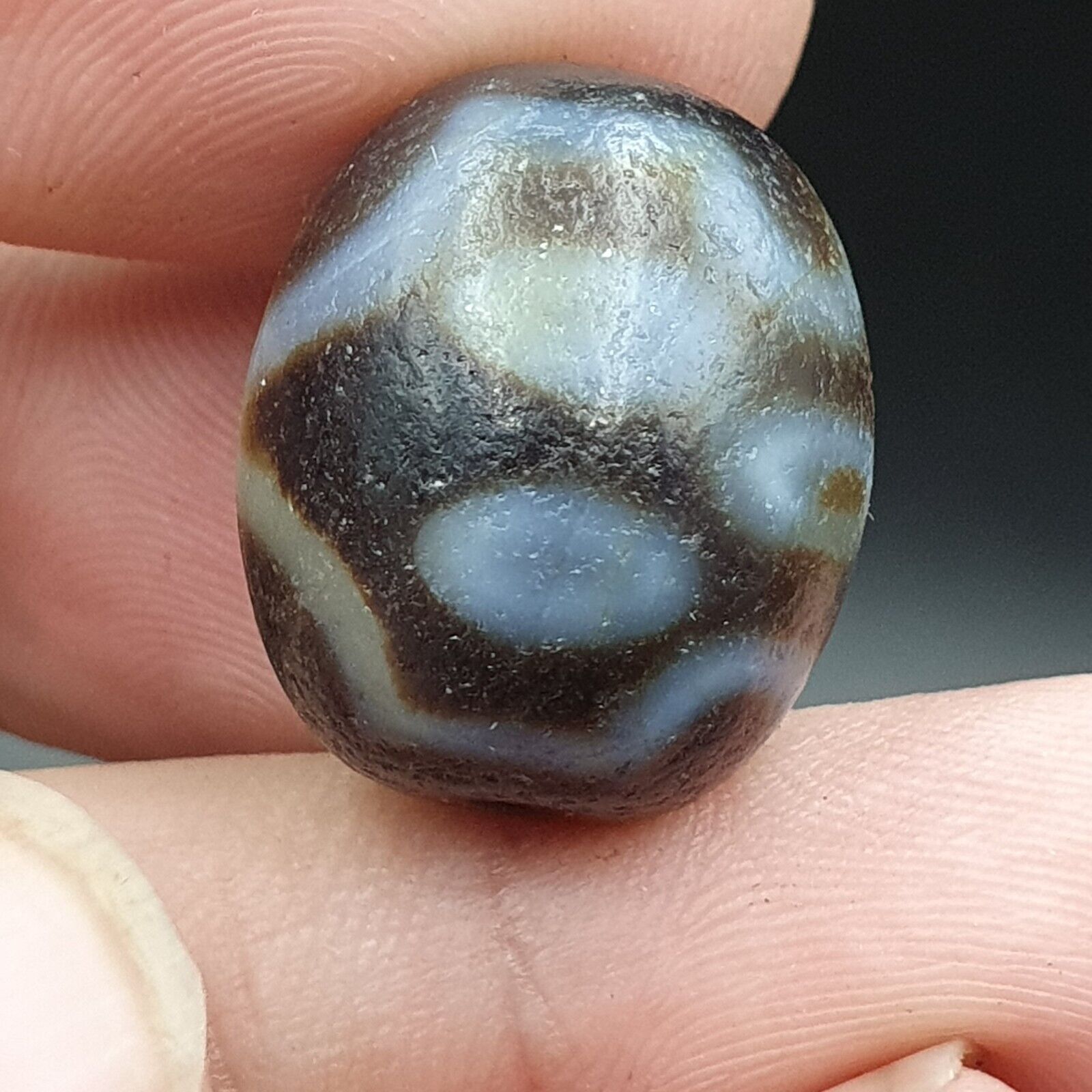 Dragon Eye Old Antique Himalayan Indo Tibetan Dragon 7 Eyes Dzi Amulet Bead #21