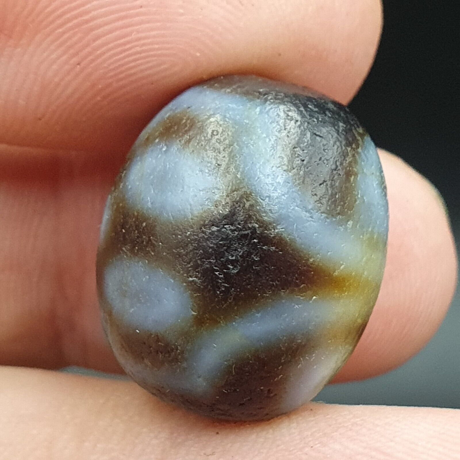 Dragon Eye Old Antique Himalayan Indo Tibetan Dragon 7 Eyes Dzi Amulet Bead #21