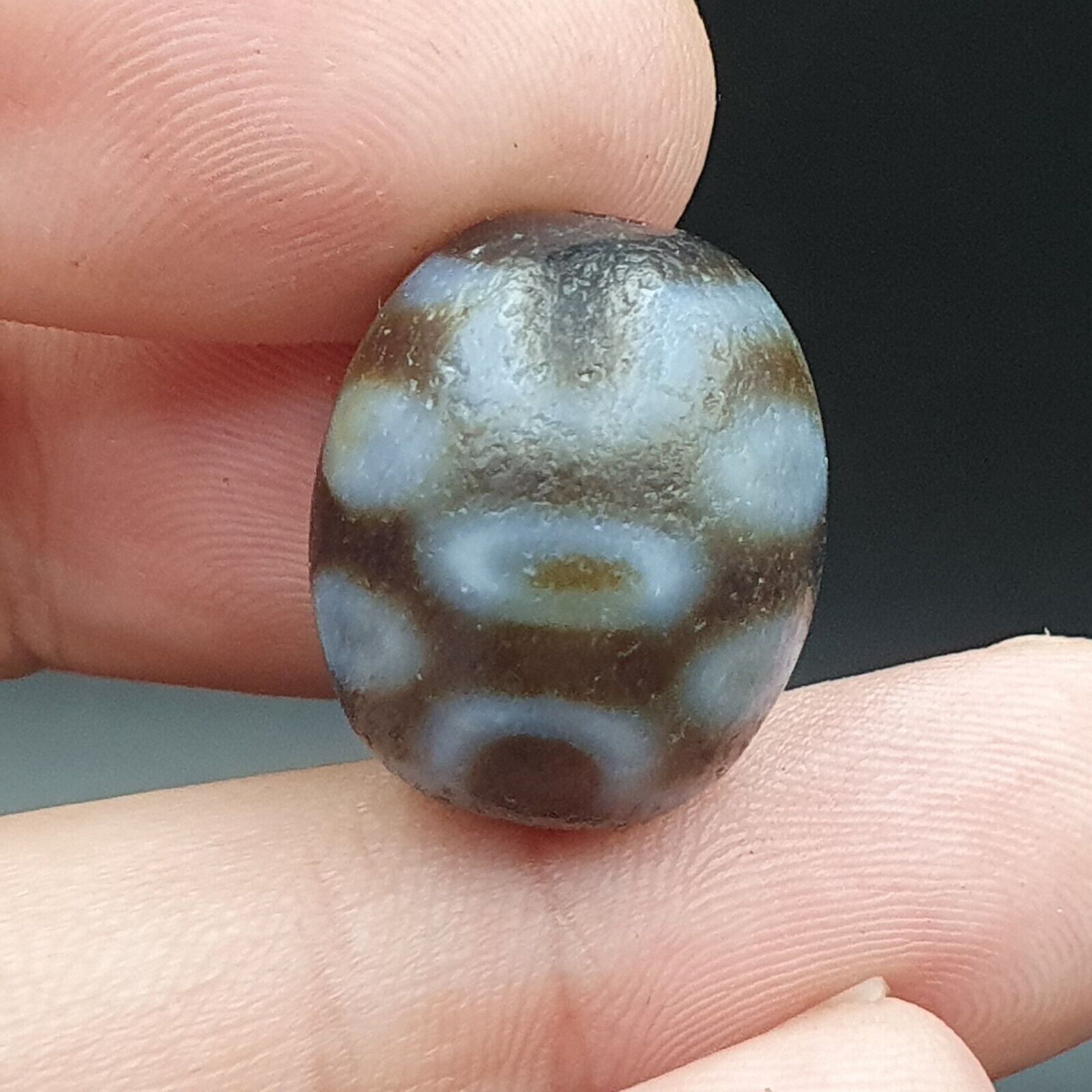 Dragon Eye Old Antique Himalayan Indo Tibetan Dragon 7 Eyes Dzi Amulet Bead #21