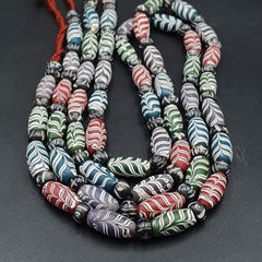Vintage Venerano ART Fancy Feather Beads 18x9.5MM Multi clr GLASS BEADS Necklace