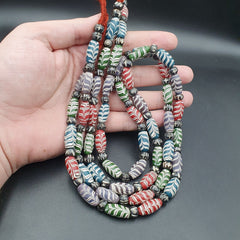 Vintage Venerano ART Fancy Feather Beads 18x9.5MM Multi clr GLASS BEADS Necklace