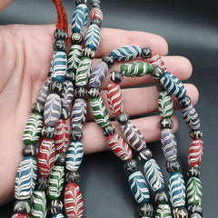 Vintage Venerano ART Fancy Feather Beads 18x9.5MM Multi clr GLASS BEADS Necklace