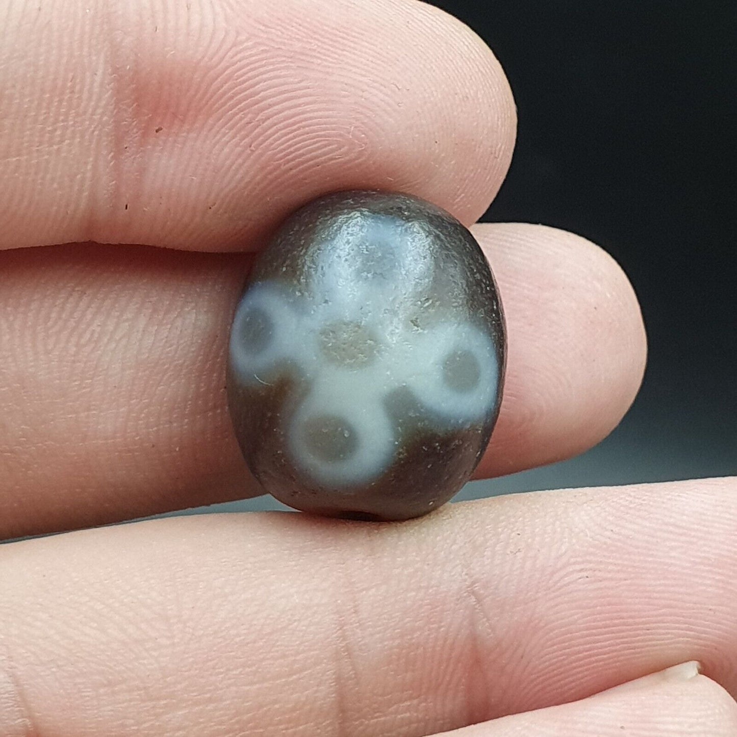 舊古董喜馬拉雅西藏龍 2 眼天珠護身符珠 #24