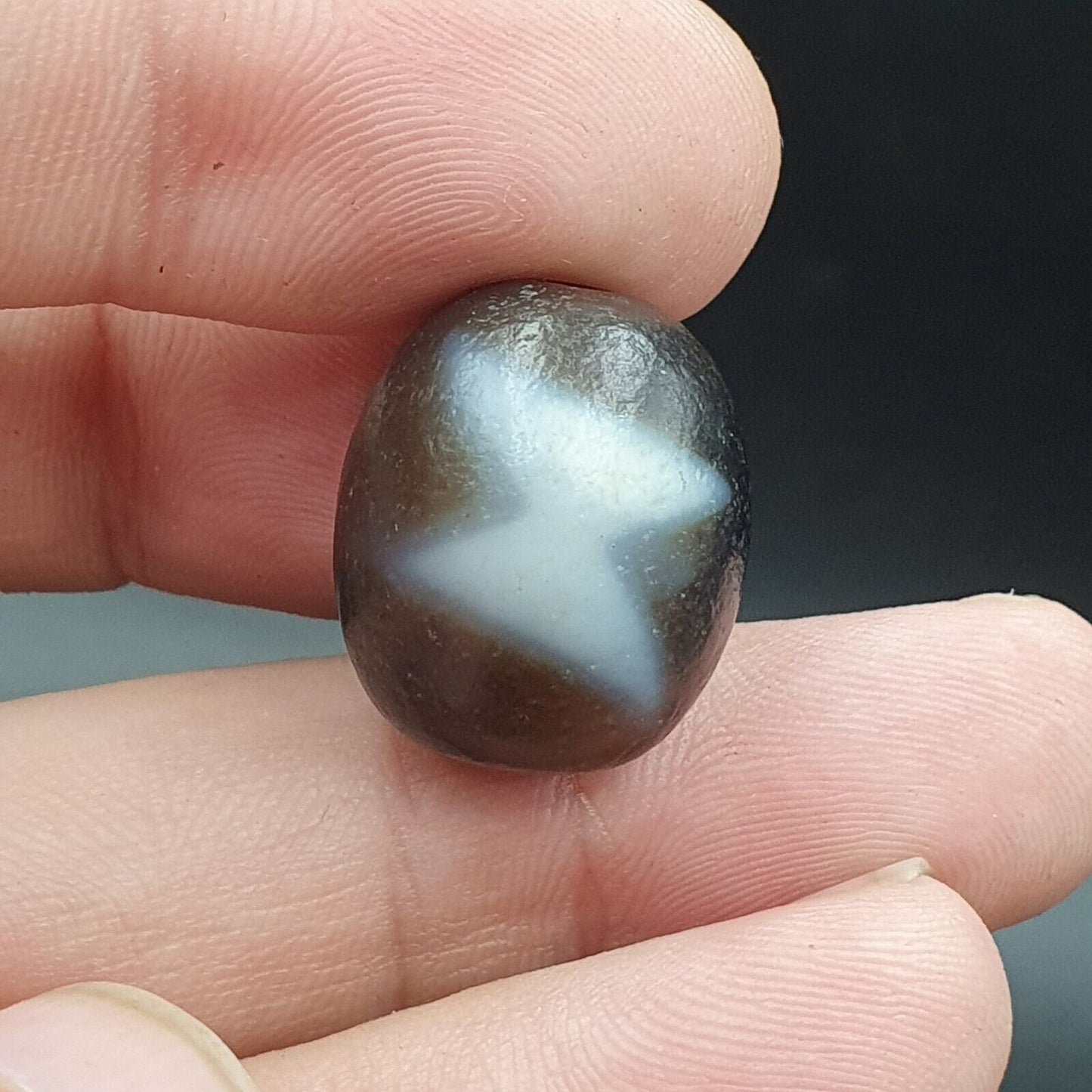 舊古董喜馬拉雅西藏龍 2 眼天珠護身符珠 #24