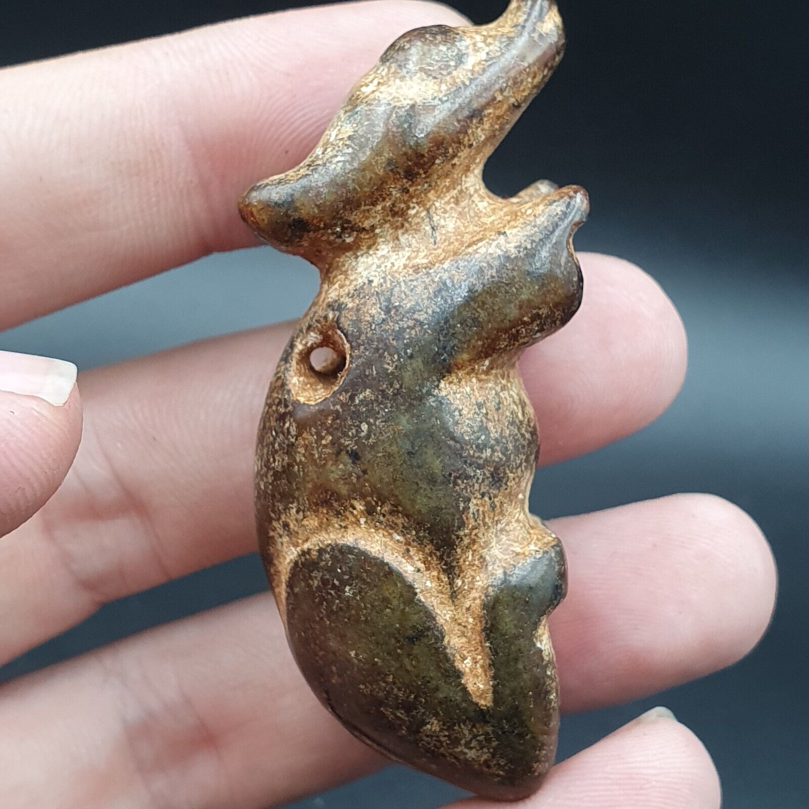 Antique Stone Rusted reen Jade mystic Animal carving stone Pendent Amulet  JD-23