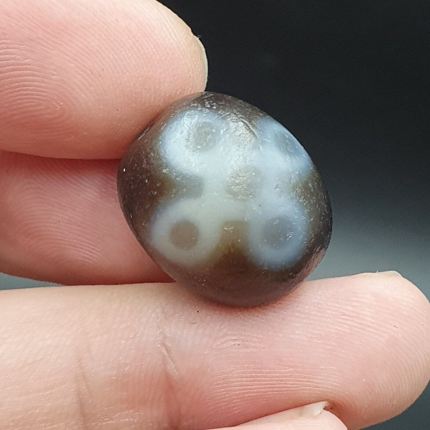 舊古董喜馬拉雅西藏龍 2 眼天珠護身符珠 #24