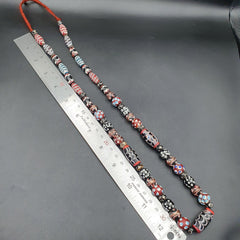 Vintage Feather Pattern Skunk Dotted Trade Beads Beaded Necklace