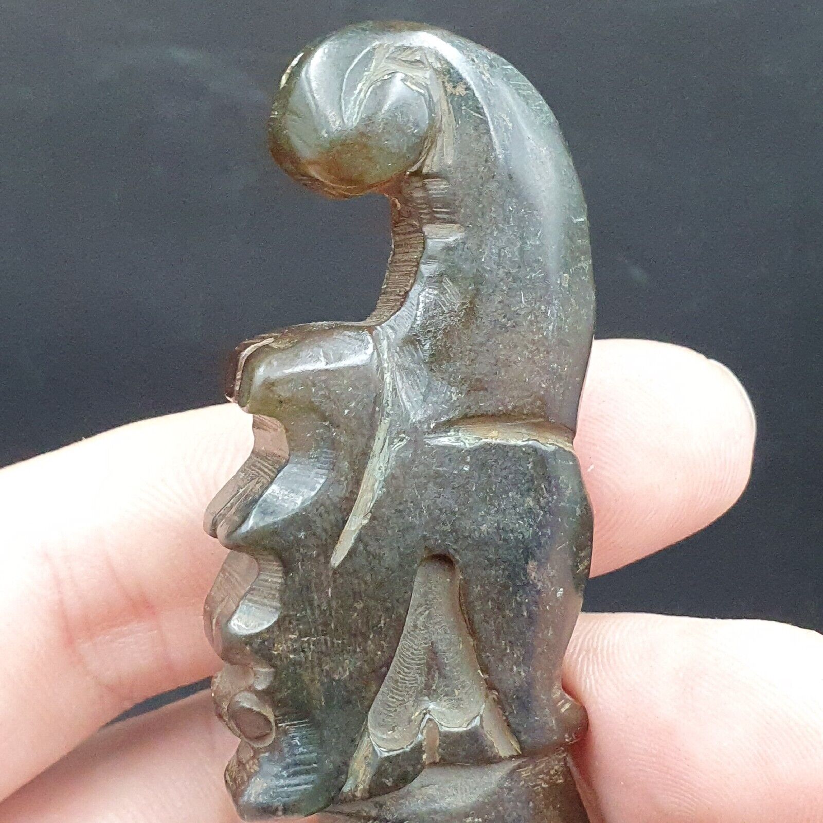 Antique Stone green Jade mystic Animal carving stone Pendent Amulet  JD-20