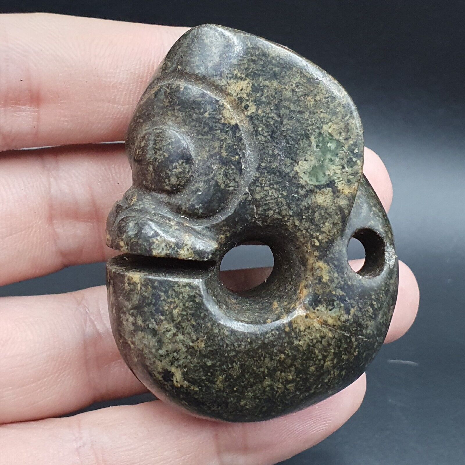 Antique Stone green Jade mystic Animal carving stone Pendent Amulet  JD-21