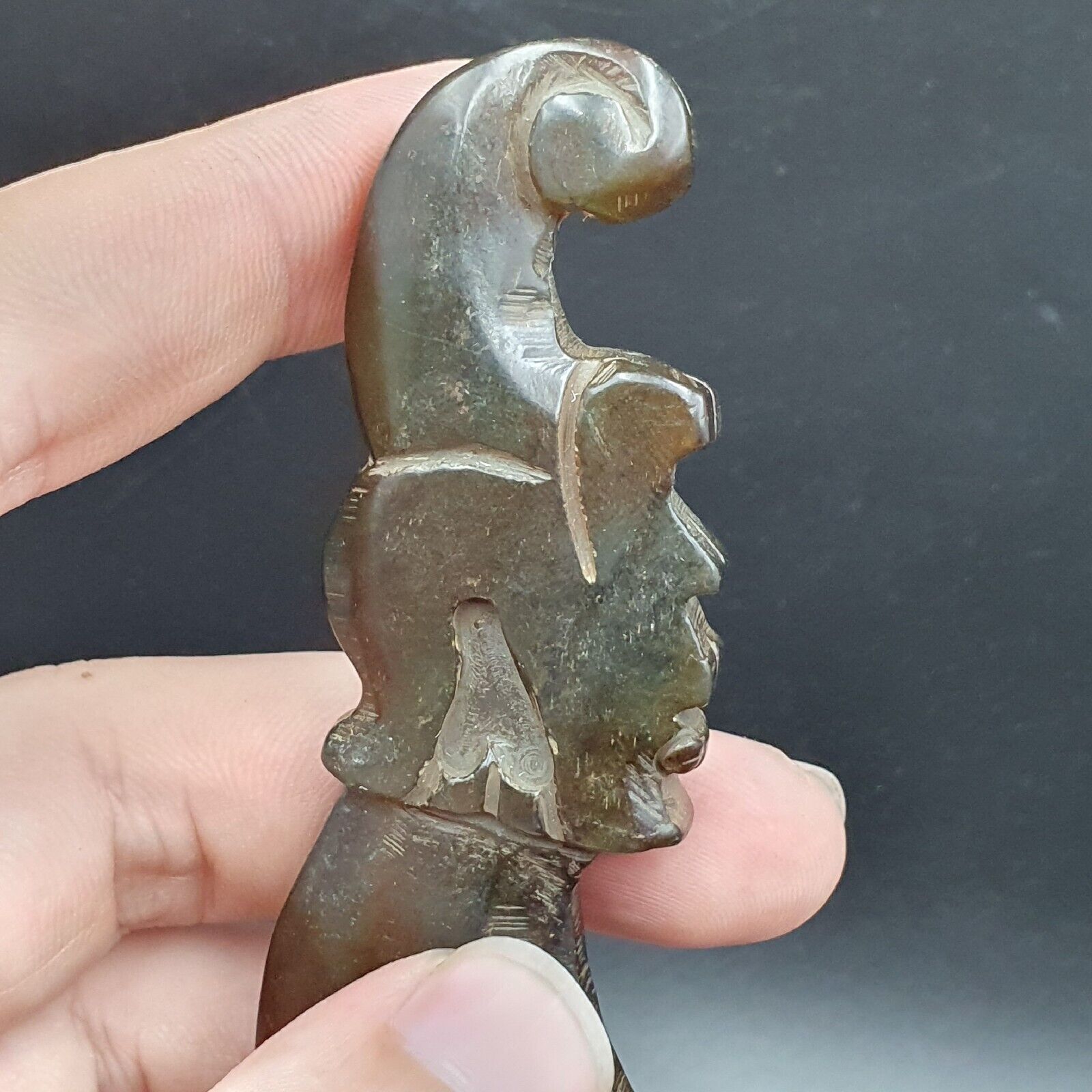 Antique Stone green Jade mystic Animal carving stone Pendent Amulet  JD-20