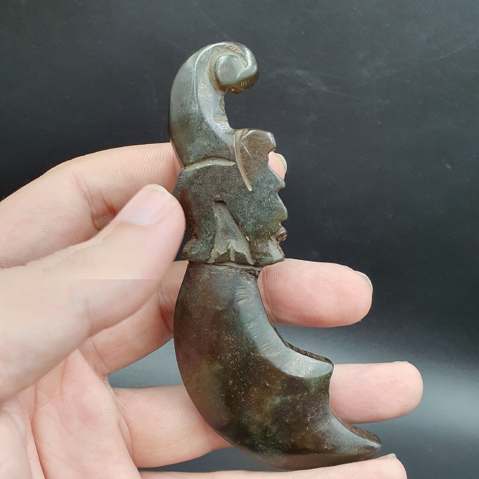 Antique Stone green Jade mystic Animal carving stone Pendent Amulet  JD-20