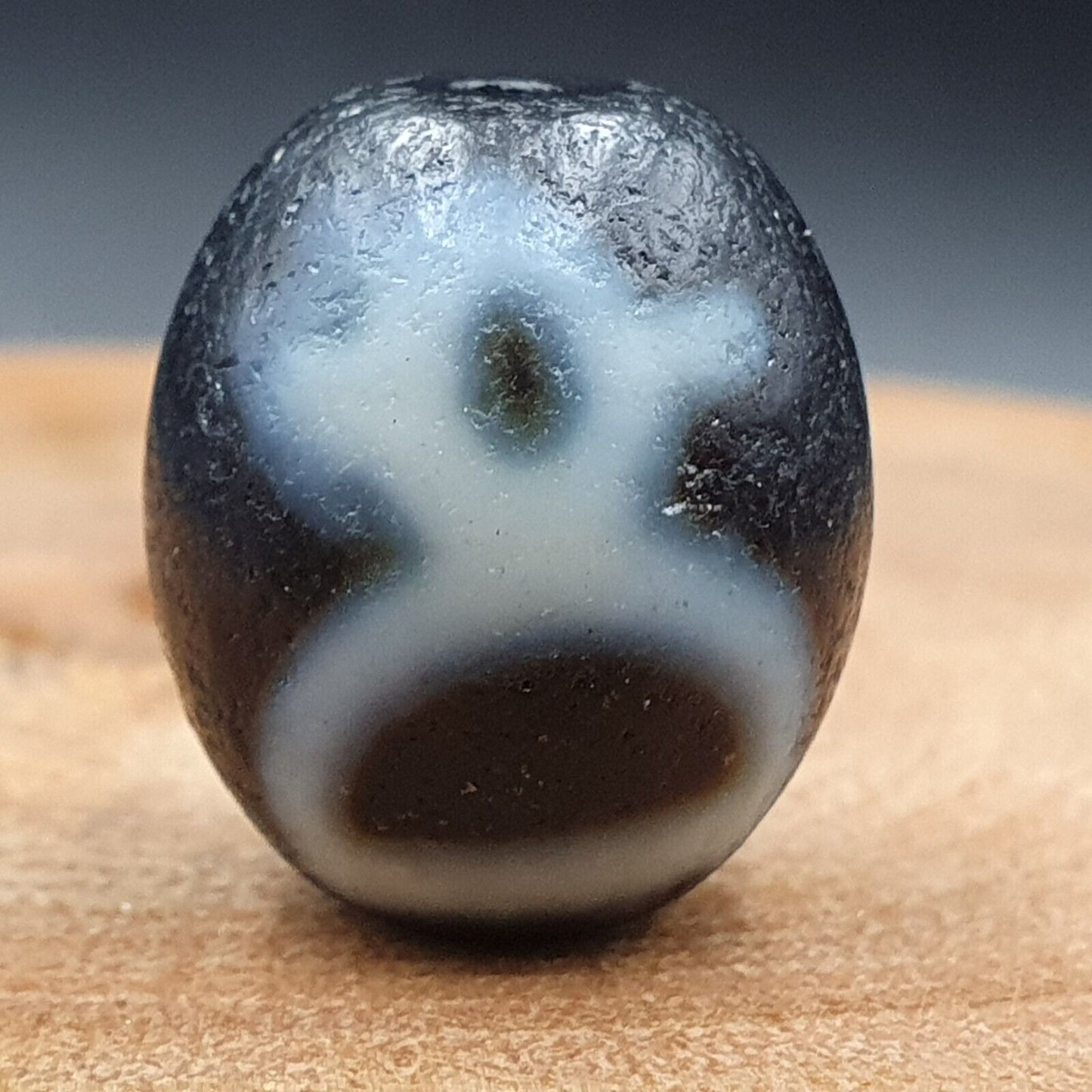 舊古董喜馬拉雅西藏龍 2 眼天珠護身符珠 #25