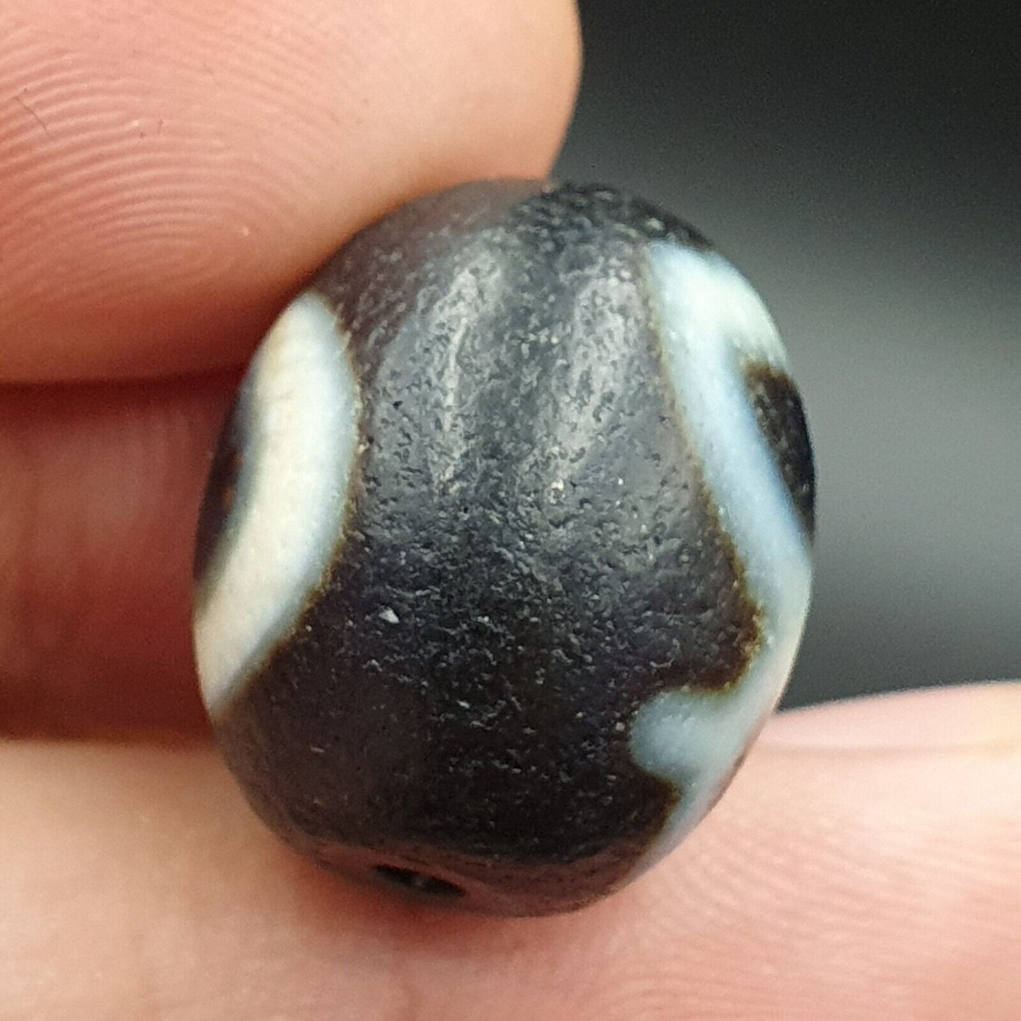 舊古董喜馬拉雅西藏龍 2 眼天珠護身符珠 #25