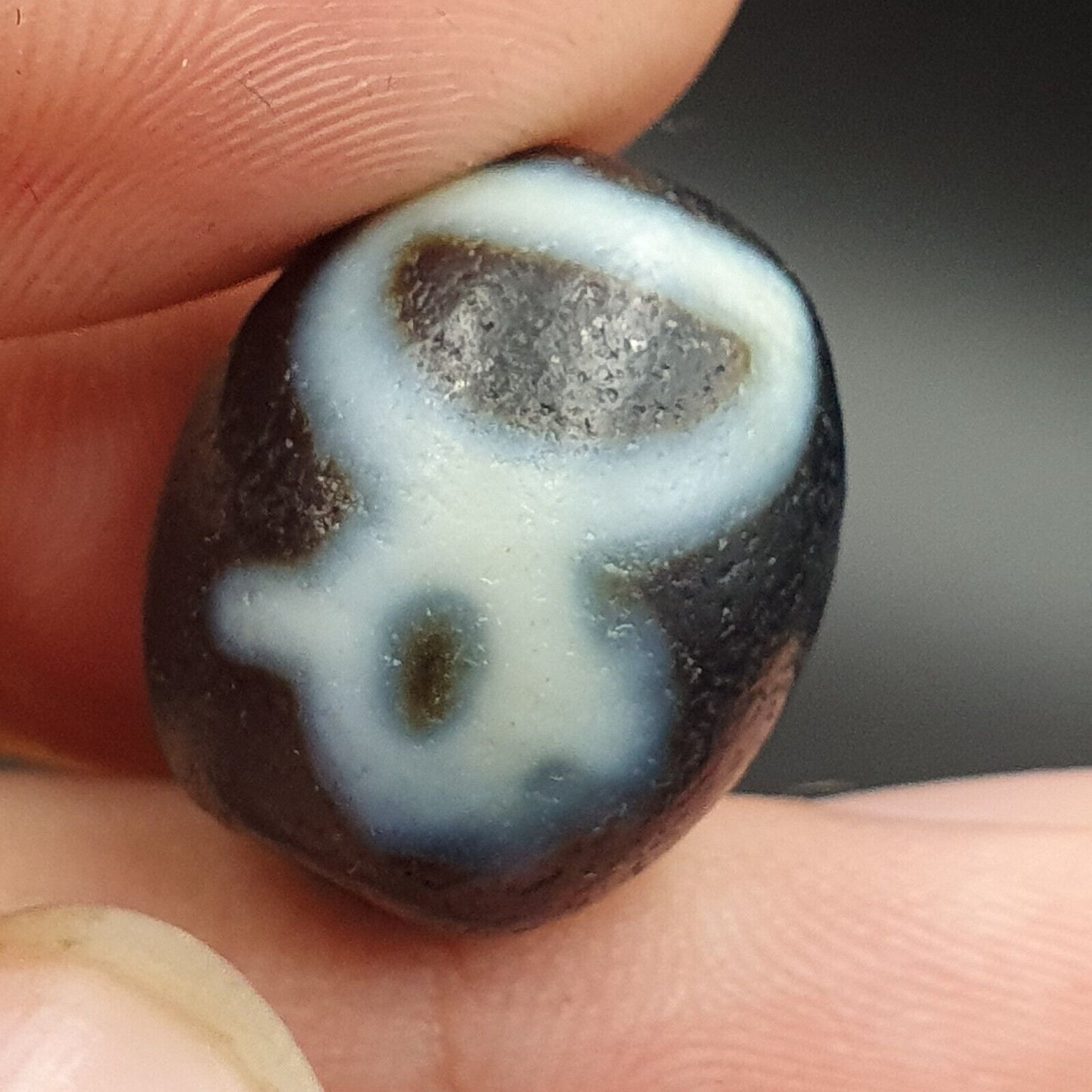 舊古董喜馬拉雅西藏龍 2 眼天珠護身符珠 #25