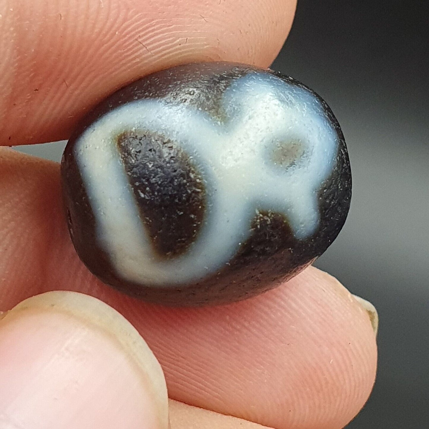 舊古董喜馬拉雅西藏龍 2 眼天珠護身符珠 #25