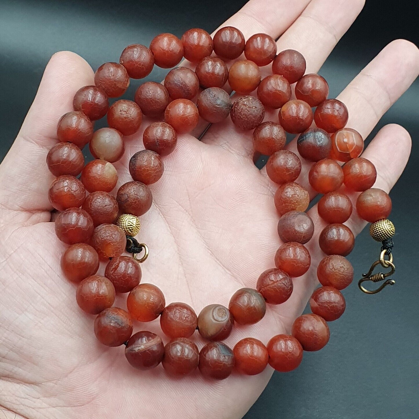 Vintage Alte ROTE Drachenhaut ACHAT STEIN Perlen-Halskette (12mm-60 Perlen)