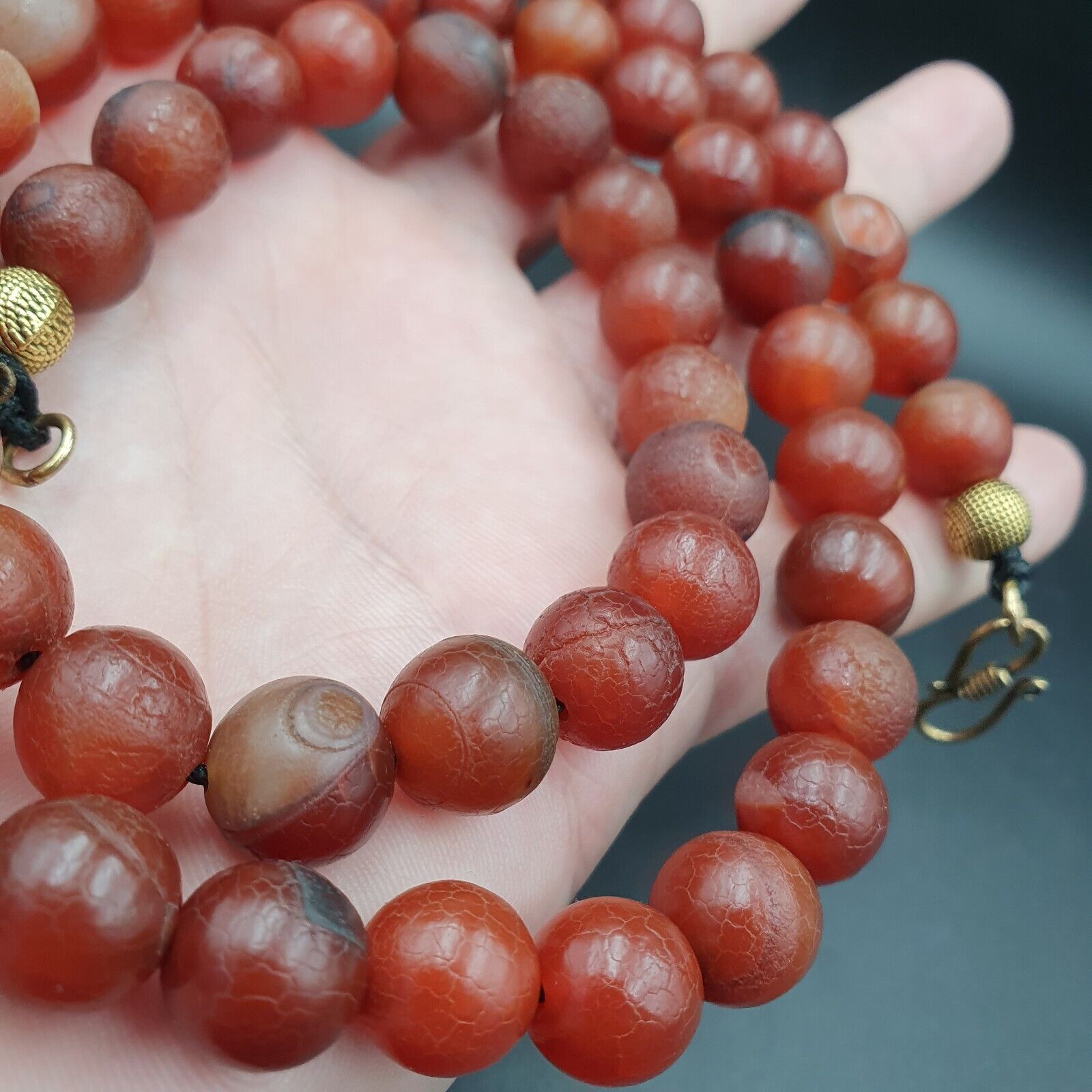 Vintage Old RED Dragon Skin AGATE STONE Beads-Necklace (12mm-60 Beads)