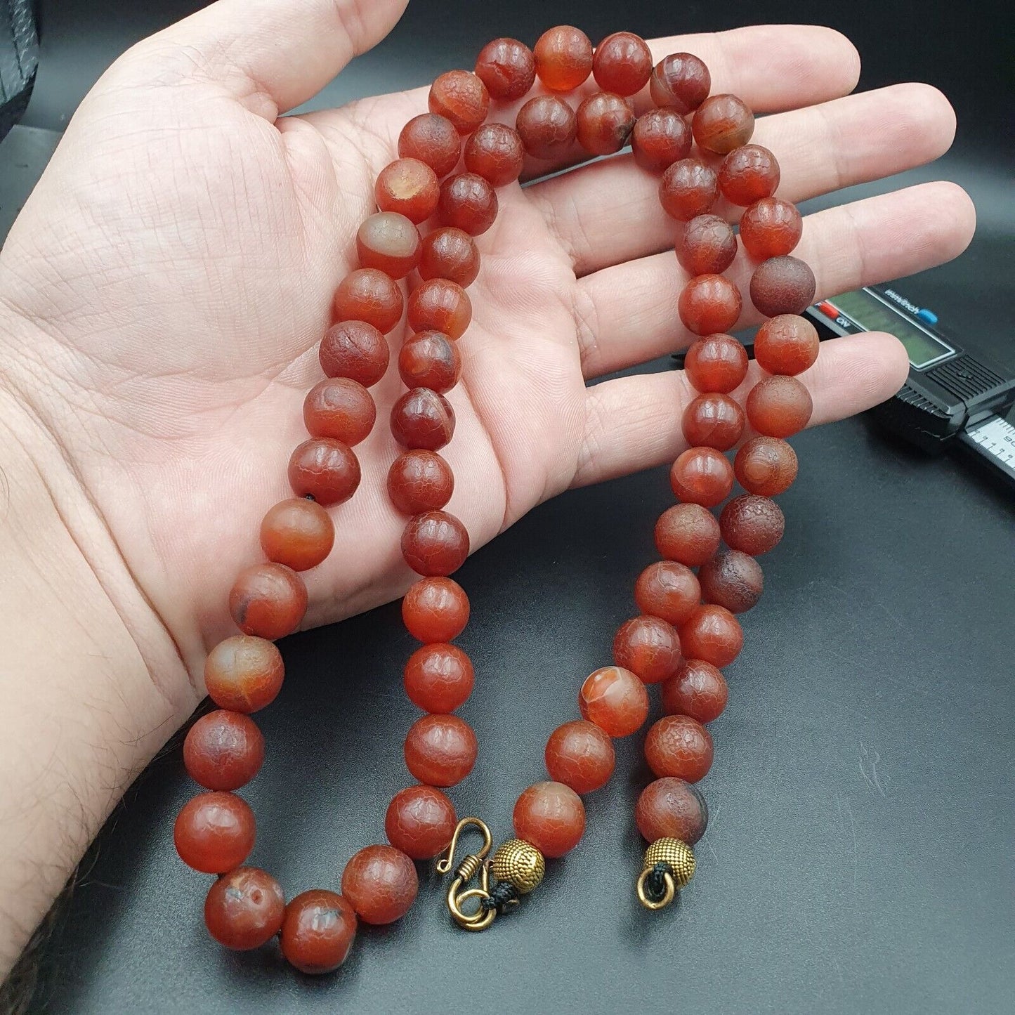 Vintage Alte ROTE Drachenhaut ACHAT STEIN Perlen-Halskette (12mm-60 Perlen)