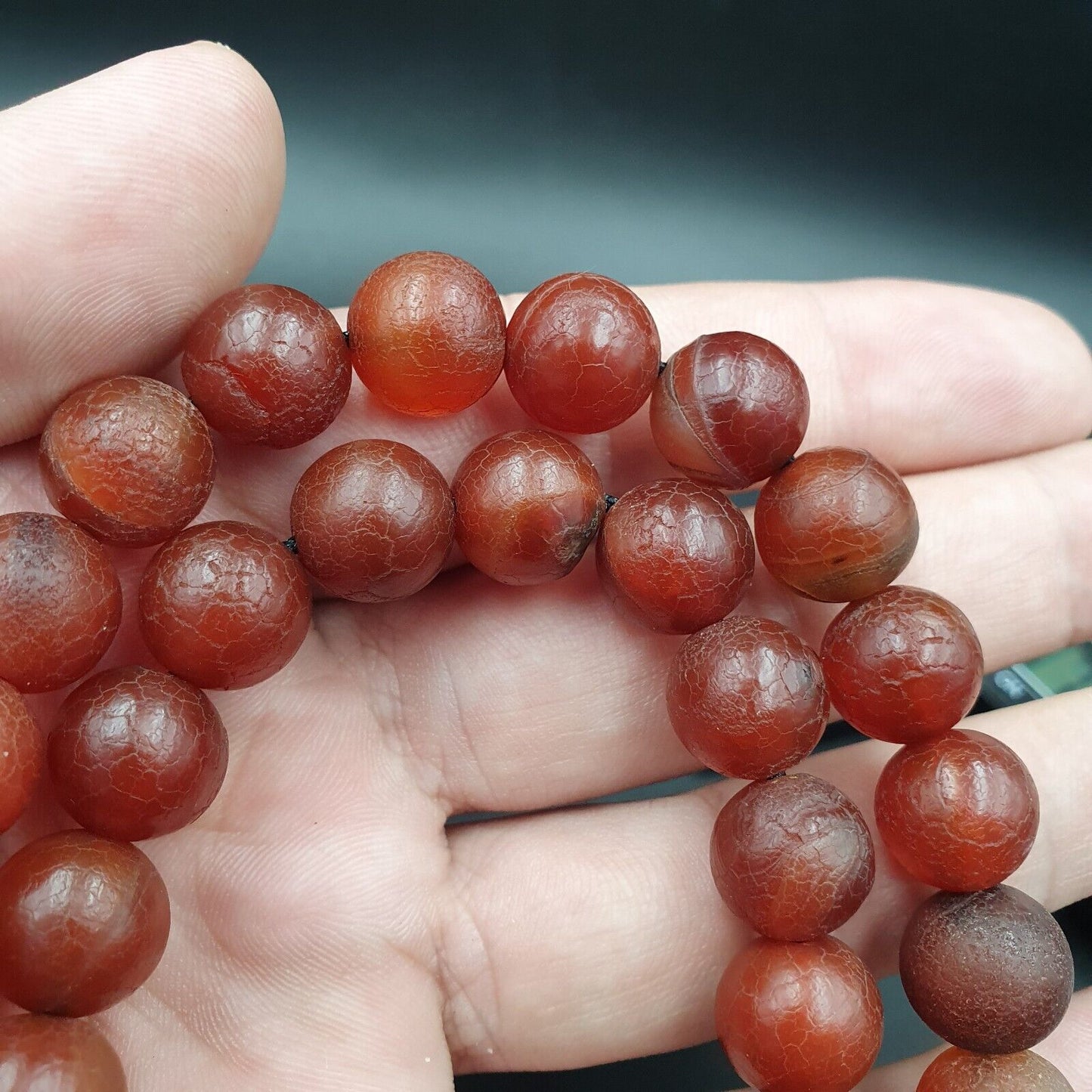 Vintage Alte ROTE Drachenhaut ACHAT STEIN Perlen-Halskette (12mm-60 Perlen)
