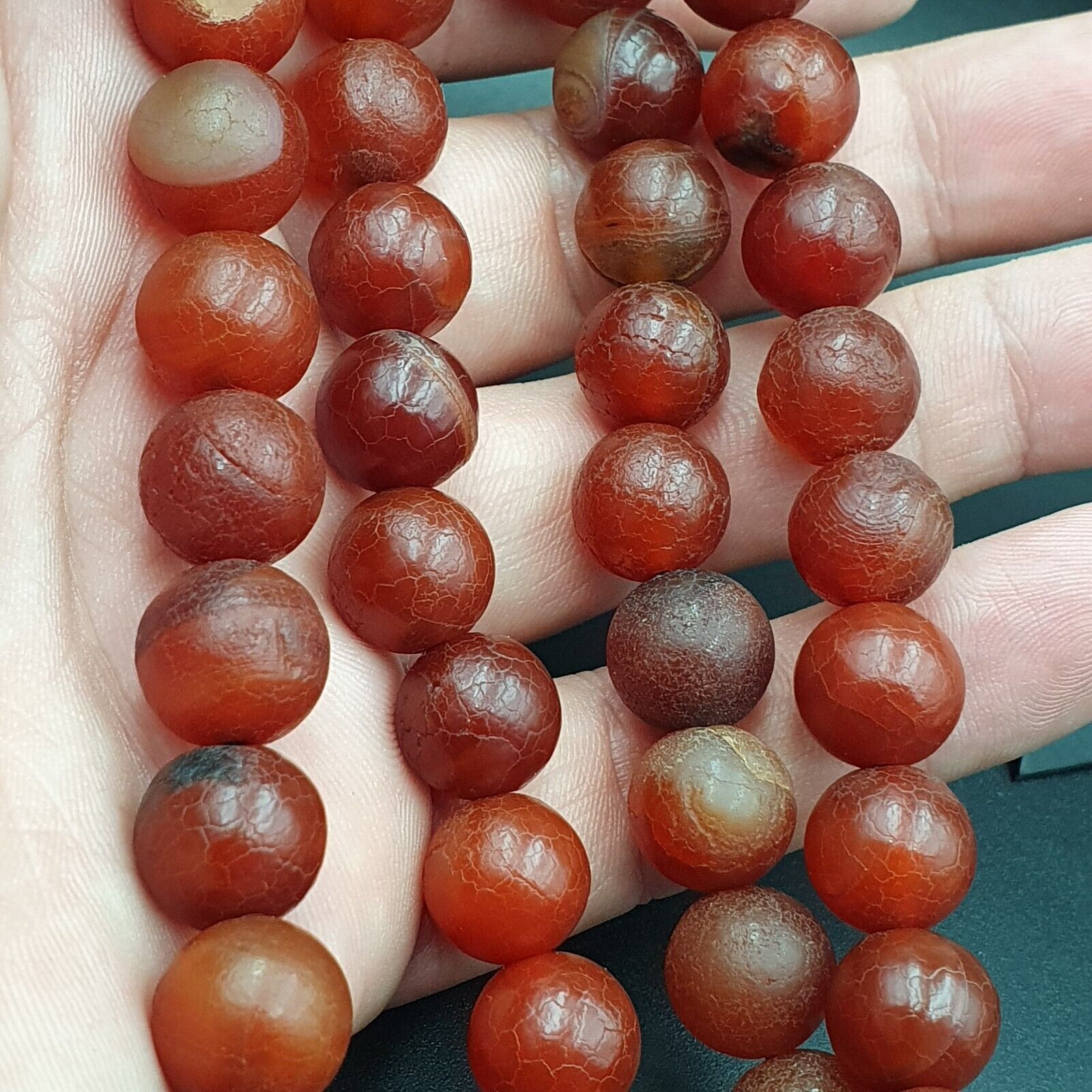 Vintage Old RED Dragon Skin AGATE STONE Beads-Necklace (12mm-60 Beads)