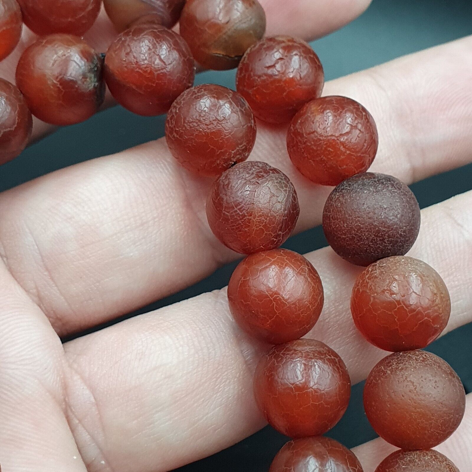 Vintage Old RED Dragon Skin AGATE STONE Beads-Necklace (12mm-60 Beads)