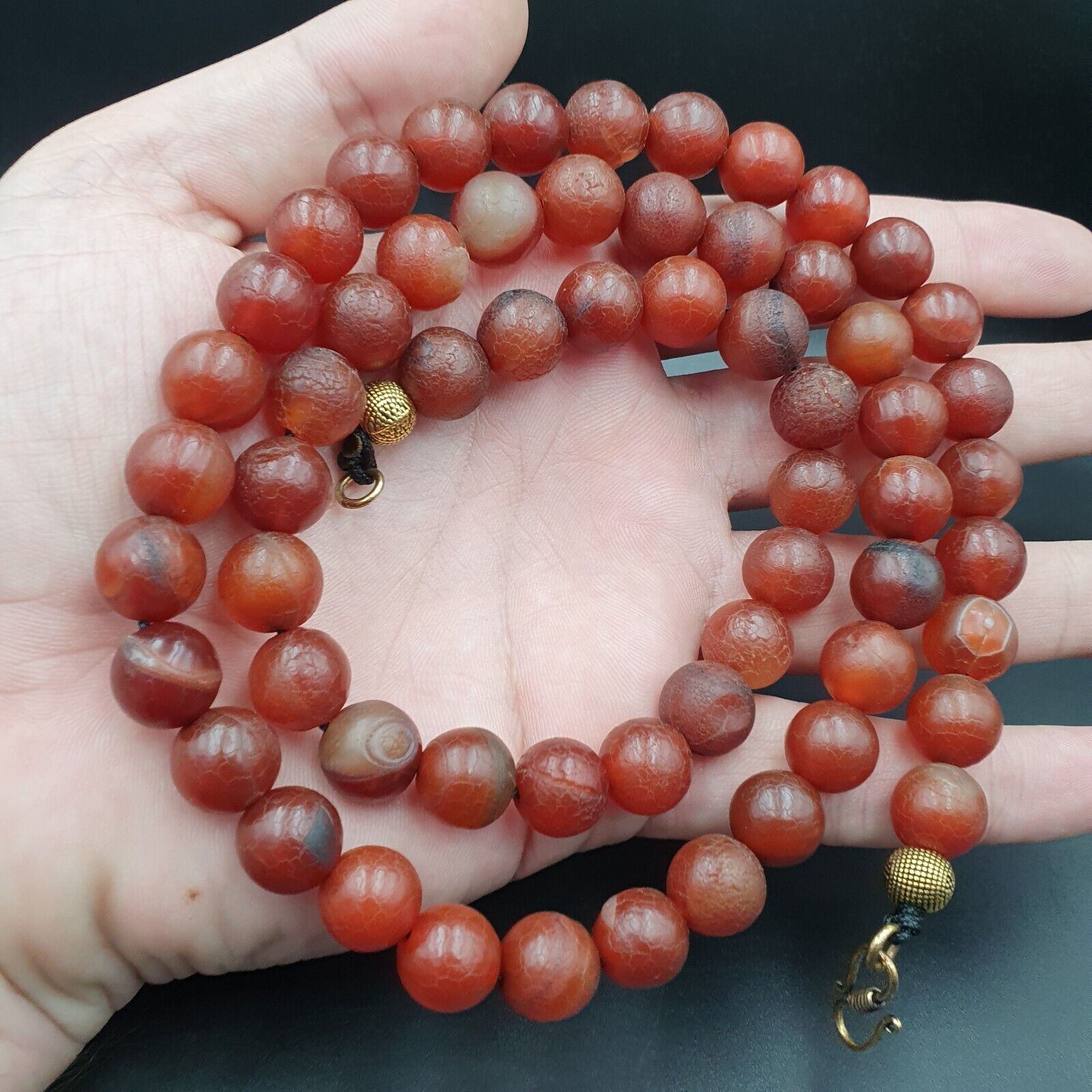 Vintage Old RED Dragon Skin AGATE STONE Beads-Necklace (12mm-60 Beads)