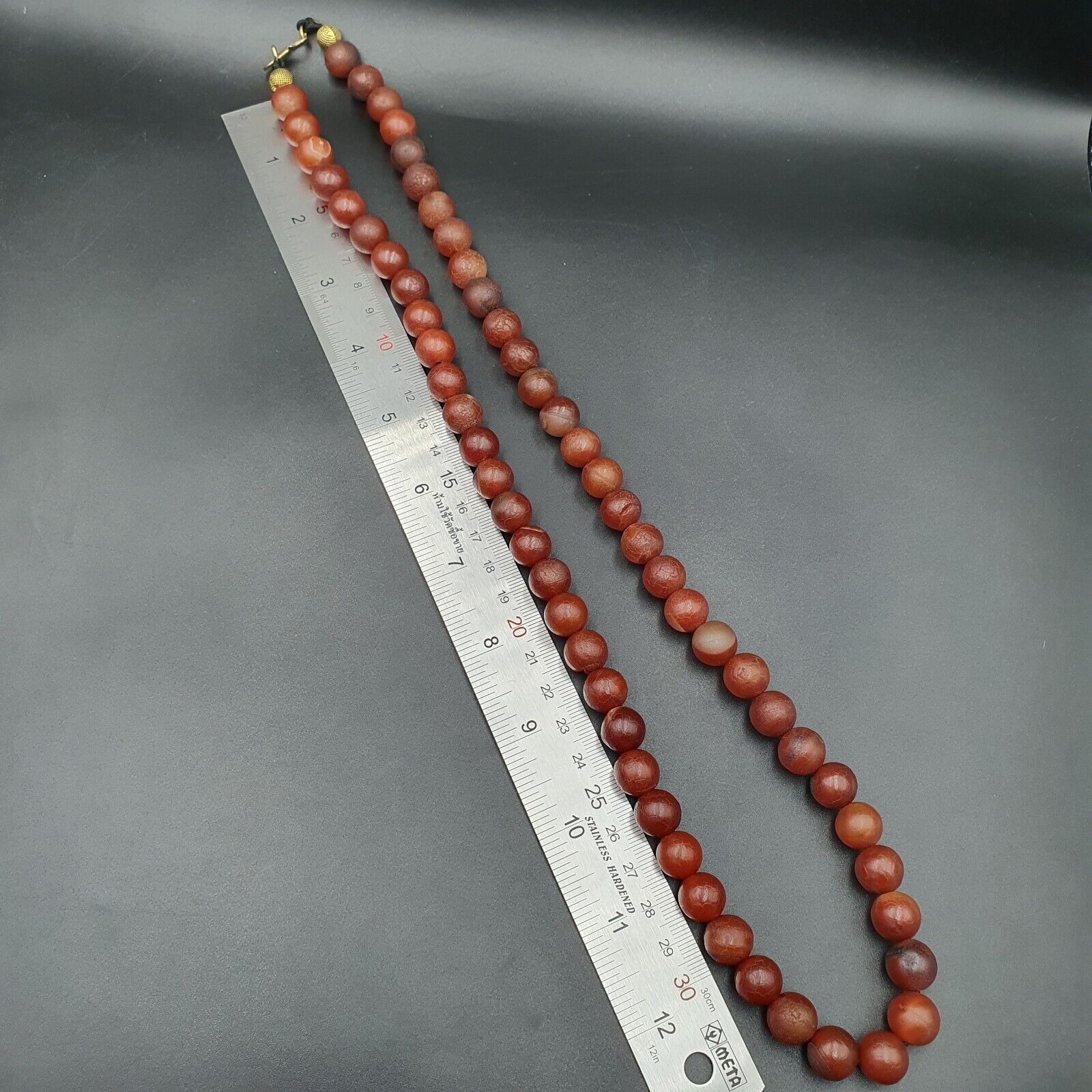 Vintage Old RED Dragon Skin AGATE STONE Beads-Necklace (12mm-60 Beads)