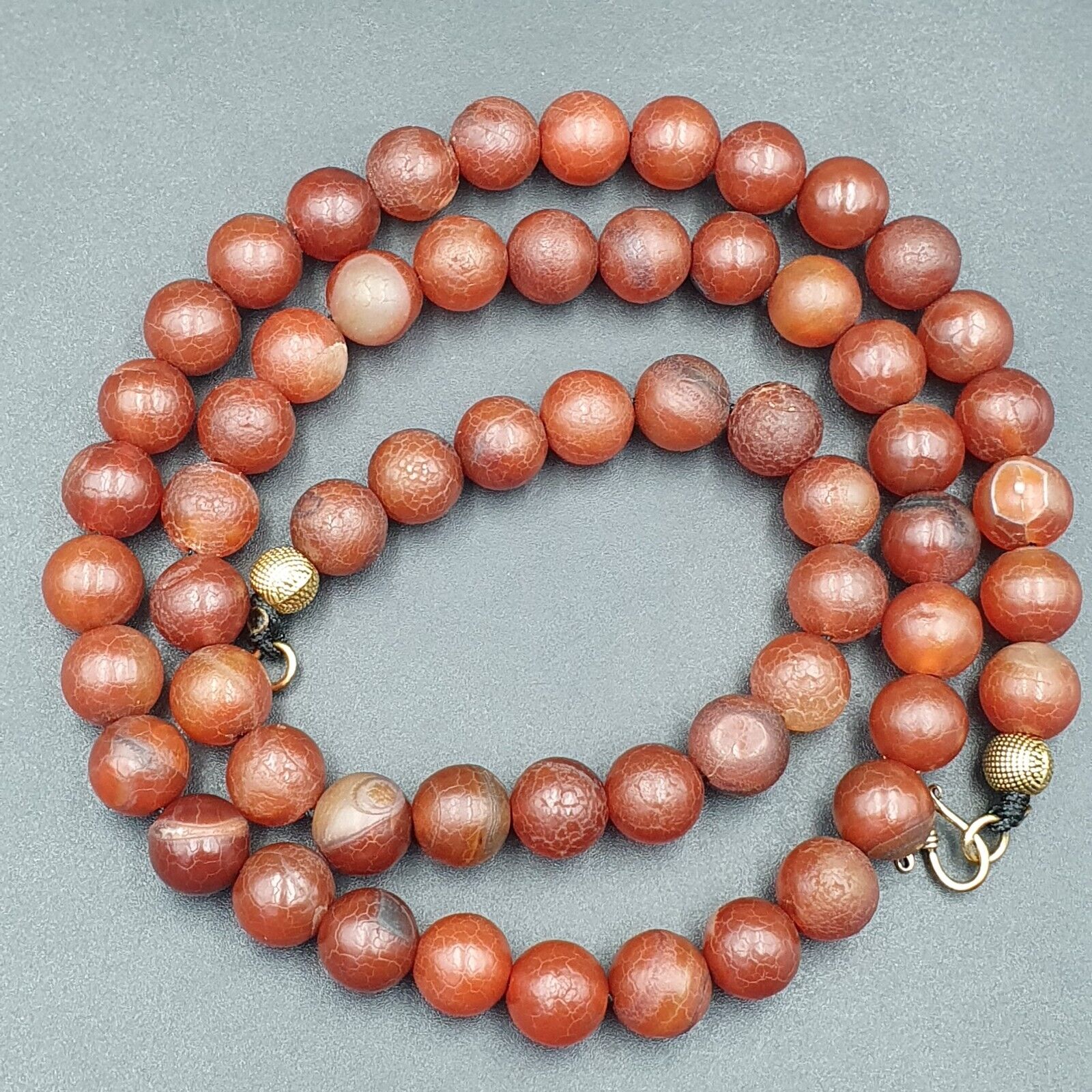 Vintage Old RED Dragon Skin AGATE STONE Beads-Necklace (12mm-60 Beads)