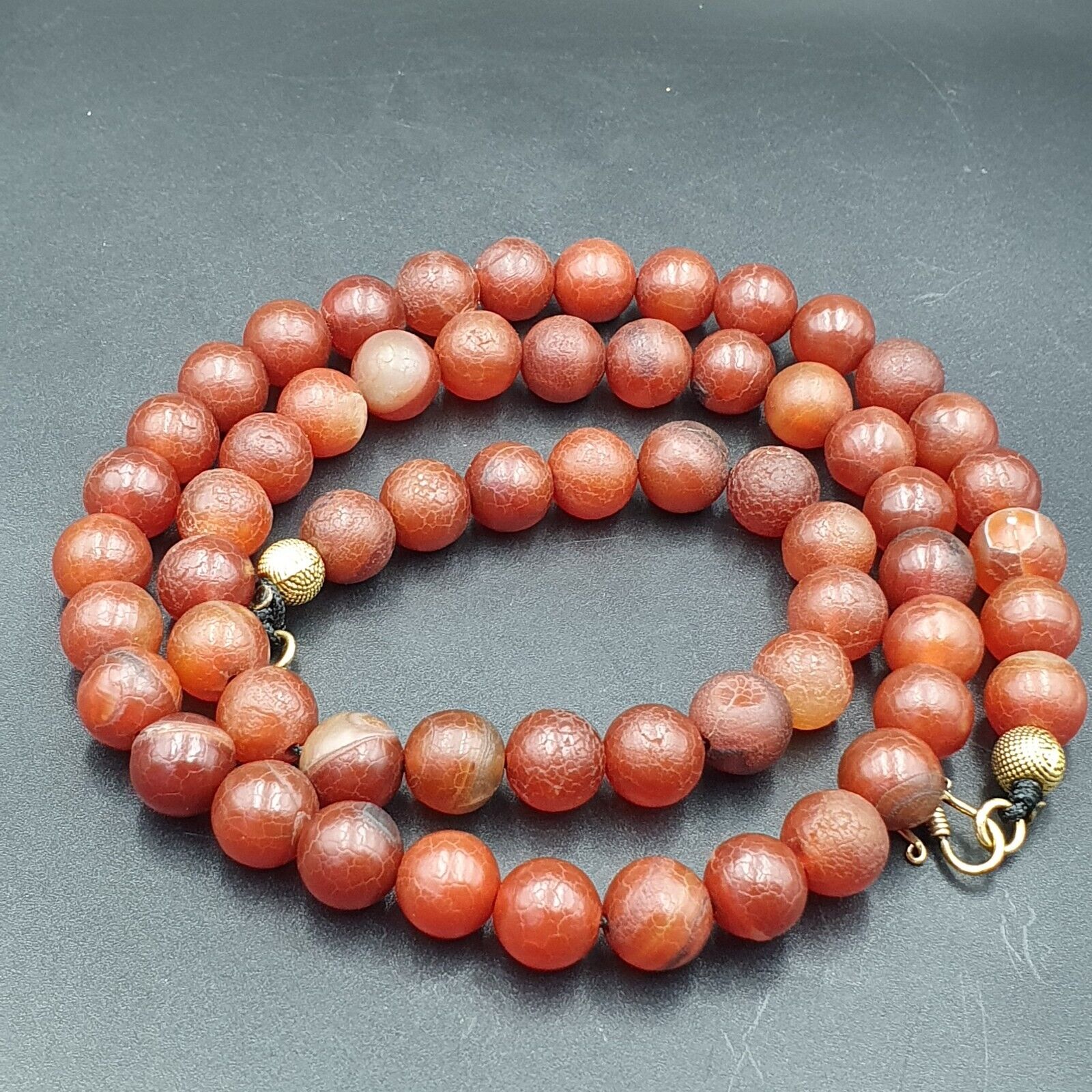 Vintage Old RED Dragon Skin AGATE STONE Beads-Necklace (12mm-60 Beads)
