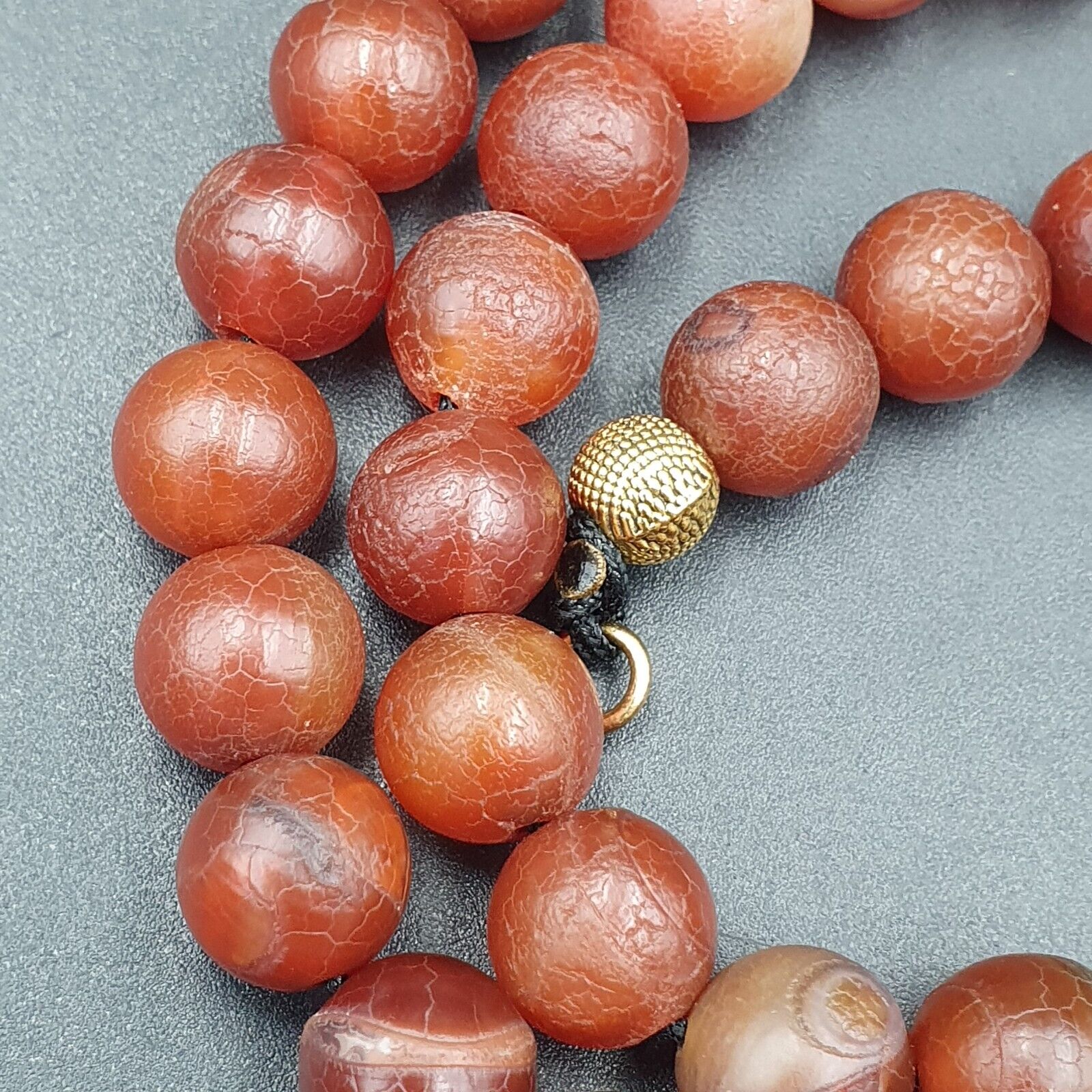 Vintage Old RED Dragon Skin AGATE STONE Beads-Necklace (12mm-60 Beads)