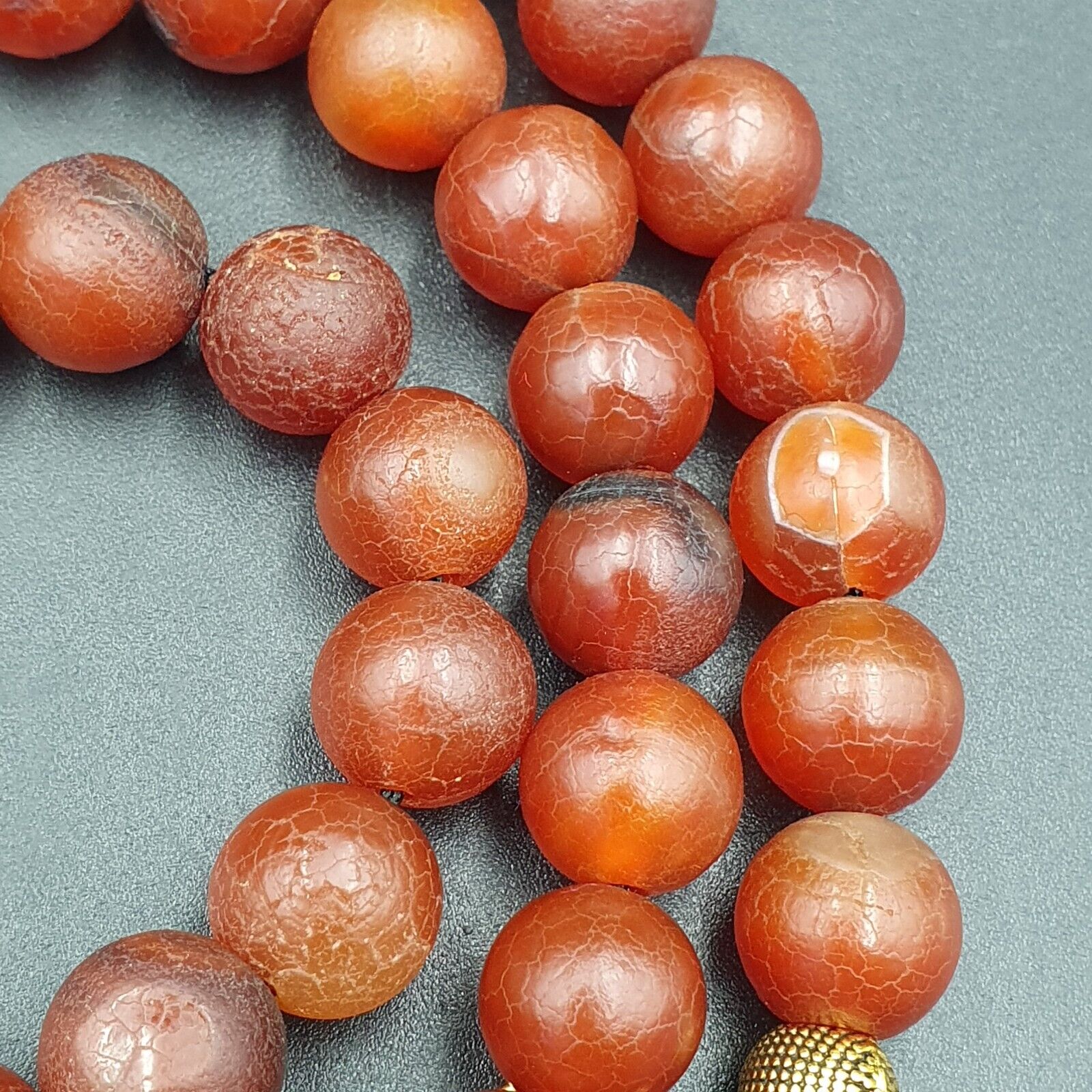 Vintage Old RED Dragon Skin AGATE STONE Beads-Necklace (12mm-60 Beads)