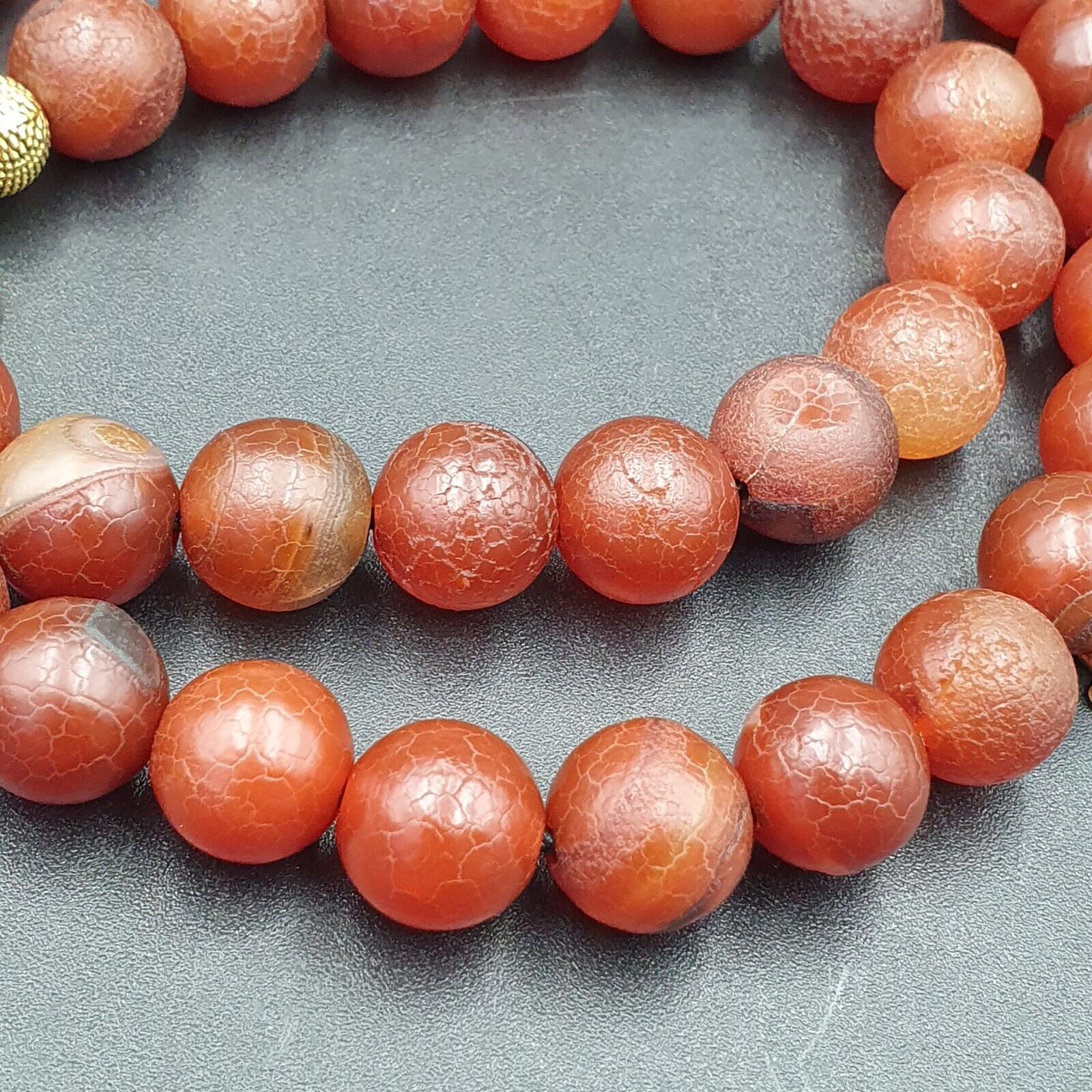 Vintage Old RED Dragon Skin AGATE STONE Beads-Necklace (12mm-60 Beads)
