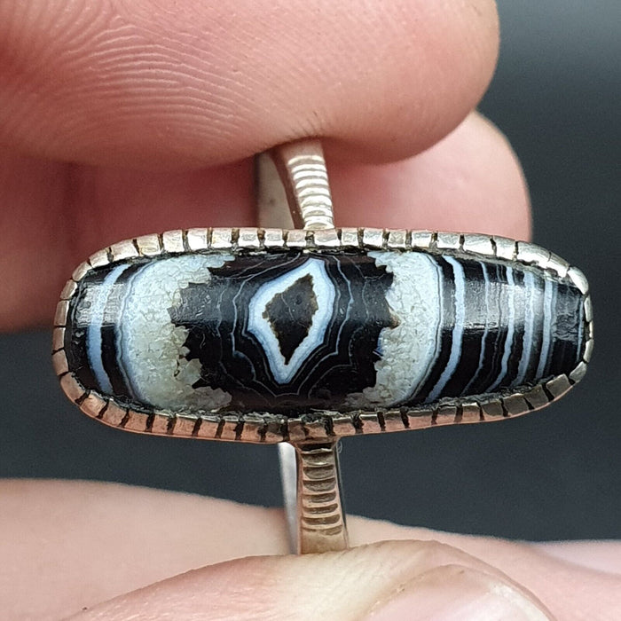 Awesome Ancient Himalayan Agate Rare Eye Patterns Suleimani Sterling Silver Ring