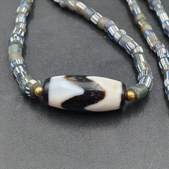 Himalayan Indo Tibetan Beads ZIGZAG Line Pattern Dzi Amulet Agate Beads Necklace