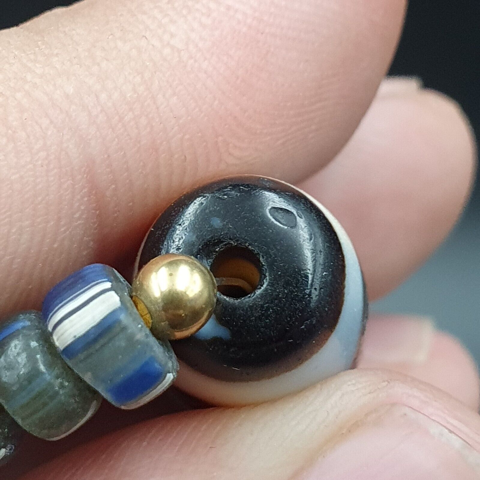 Himalayan Indo Tibetan Beads ZIGZAG Line Pattern Dzi Amulet Agate Beads Necklace